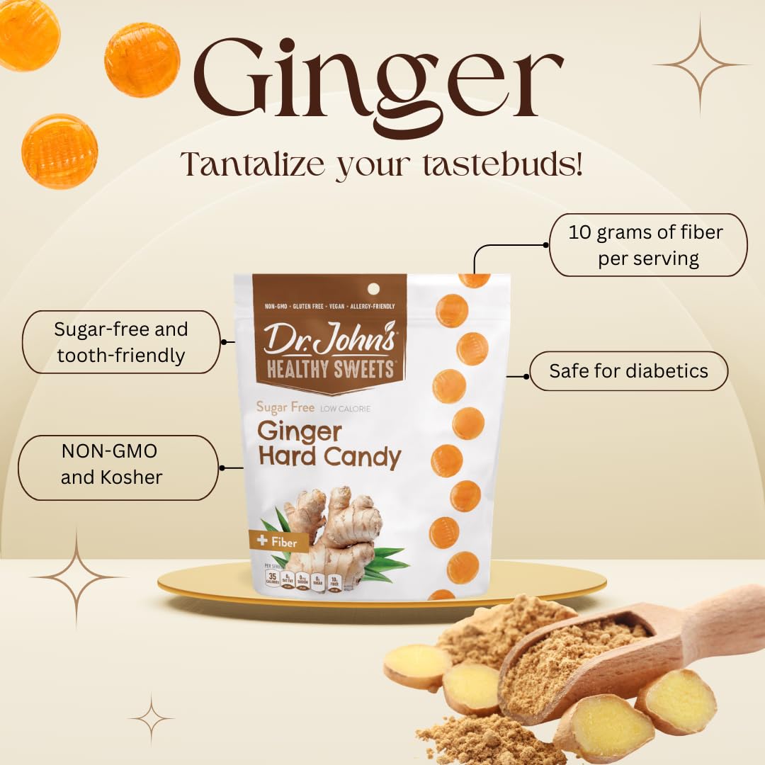 Dr. John’s Sugar Free Ginger Hard Candy – Keto Friendly, Vegan, Gluten Free – Xylitol & Erythritol, +Fiber – Individually Wrapped Hard Candies, 252 Count, 2.5 LB