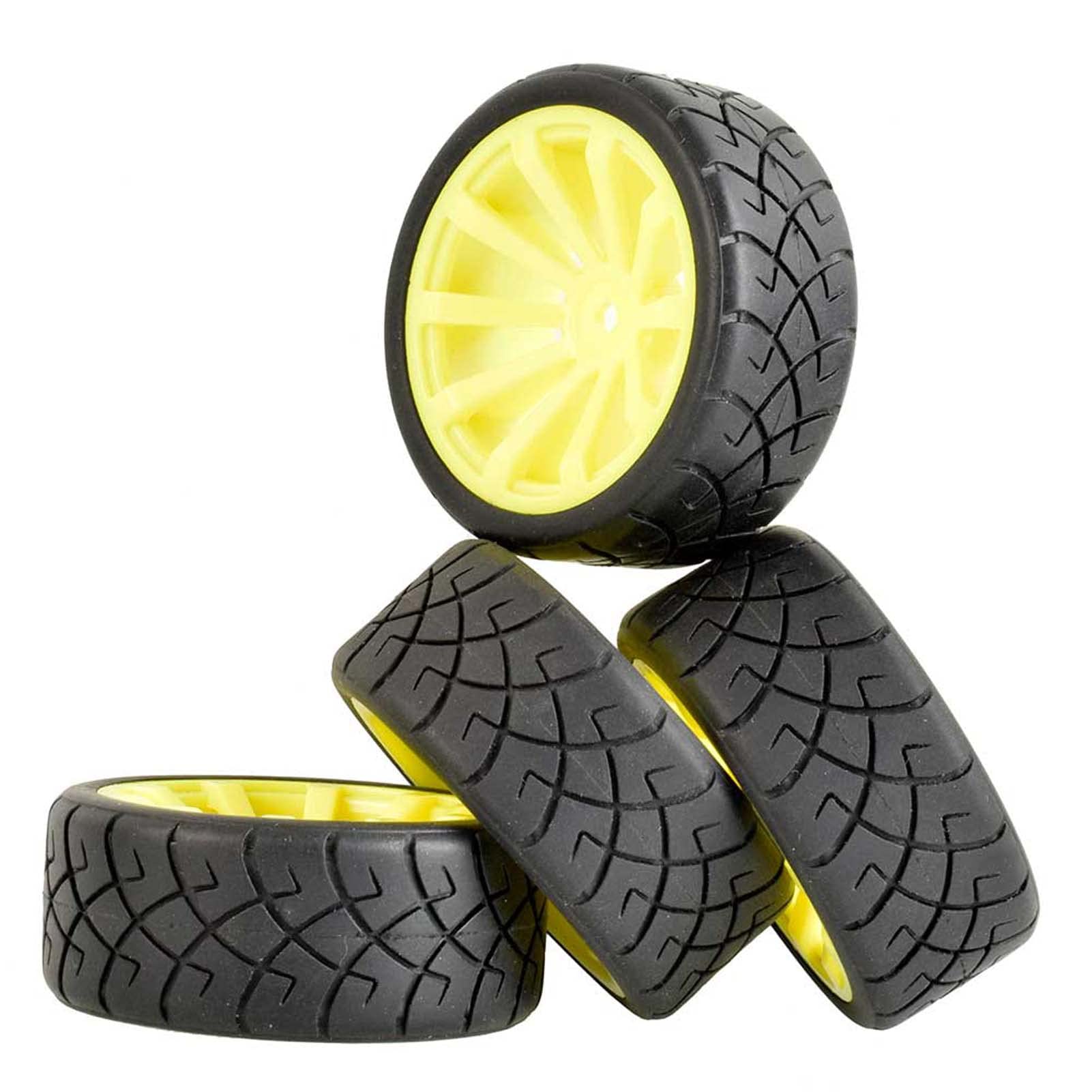 KEEDA RC 65 mm Tyres and Rims with Foam Inserts for 1:10 RC On-Road Car Touring Car Traxxas HSP Tamiya HPI Kyosho Parts (Yellow, D)