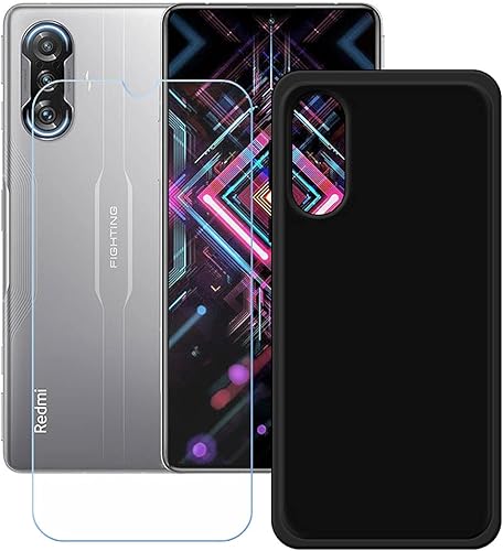 Funda para Redmi K40 Gaming + protector de pantalla de vidrio templado, funda protectora de silicona TPU de gel suave negro delgado para juegos