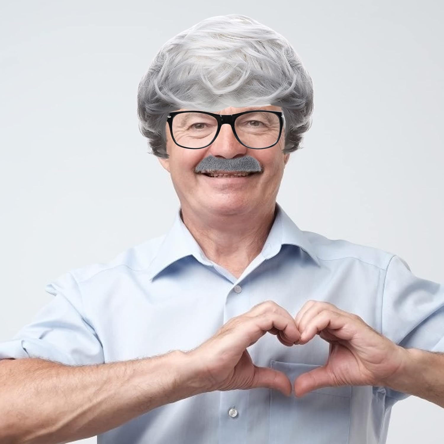 craftshou 6 PCS Old Man Costume Kit Grandpa Costume Accessories Including Old Man Wig,Wig Cap,Glasses,Fake Beard,Faux Eyebrows for Grandpa Cosplay