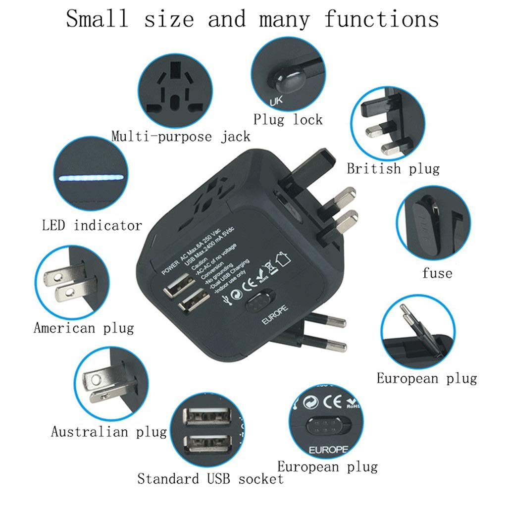 International Plug Converter, Worldwide Universal Adapter, Przenośne Travel International Carging Conversion Gent (Color : C, Rozmiar : 5.4 * 6.5 * 5.6cm)
