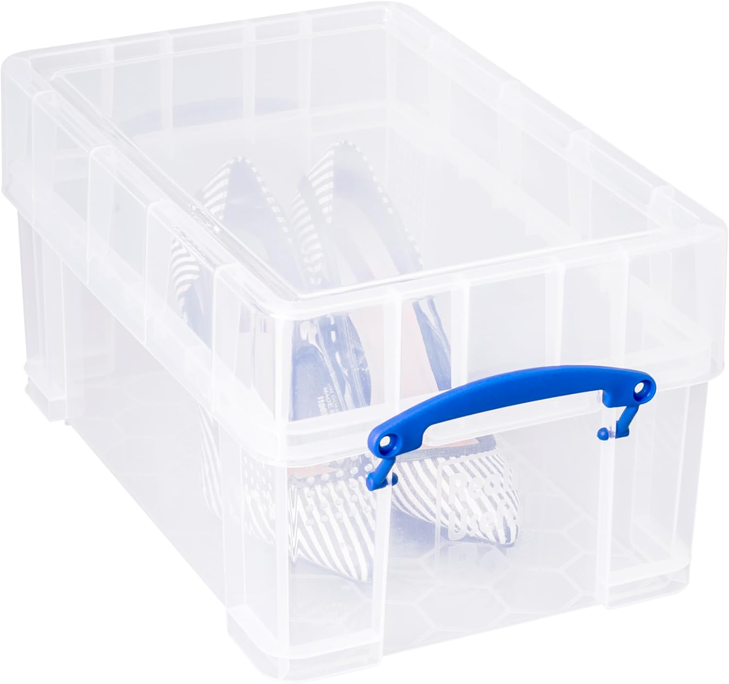 Really Useful Box 9 Liter Stackable Storage Container w/XL Snap Lid & Built-in Clip Lock Handles for Home or Office Organization, Clear (4 Pack)