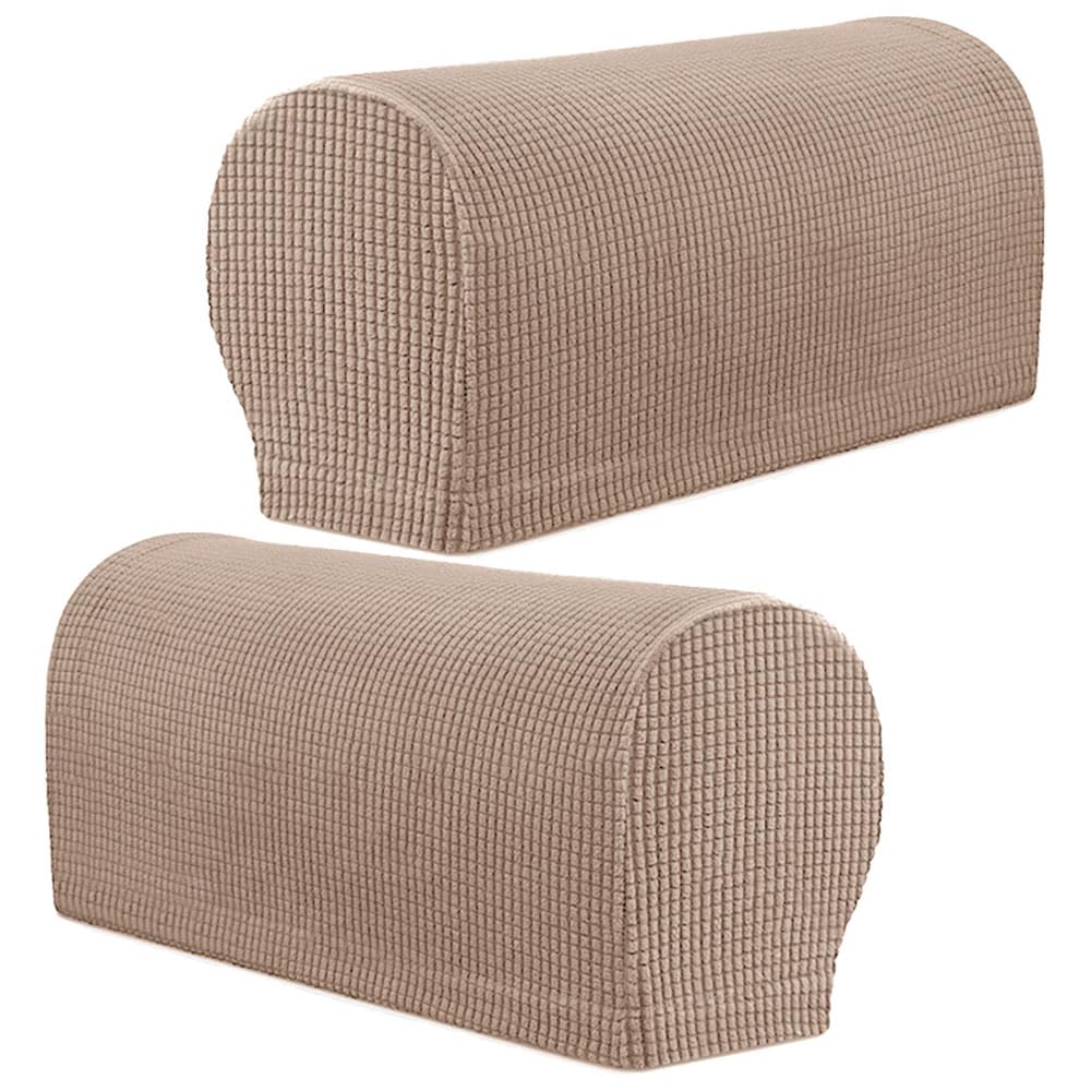 FANSU Stretch Armrest Covers, Armchair & Sofa Arm Covers Set of 2, Spandex Anti-Slip Washable Furniture Protector, Fit for Armchair, Sofa, Couch & Recliner Arm Rest (Camel)