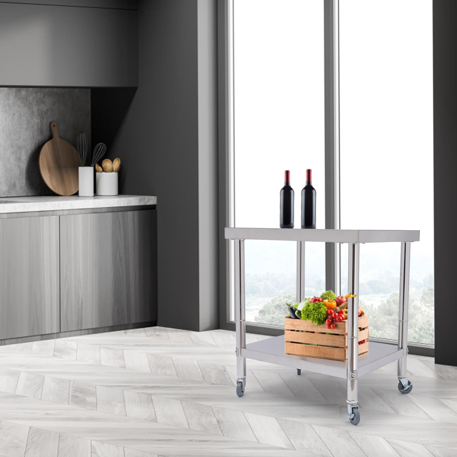 Tavolo in acciaio inox per preparazione e lavoro, commerciale Heavy Duty Food Prep, con ripiano inferiore per ristorante, casa e hotel (76 x 60 x 80 cm)