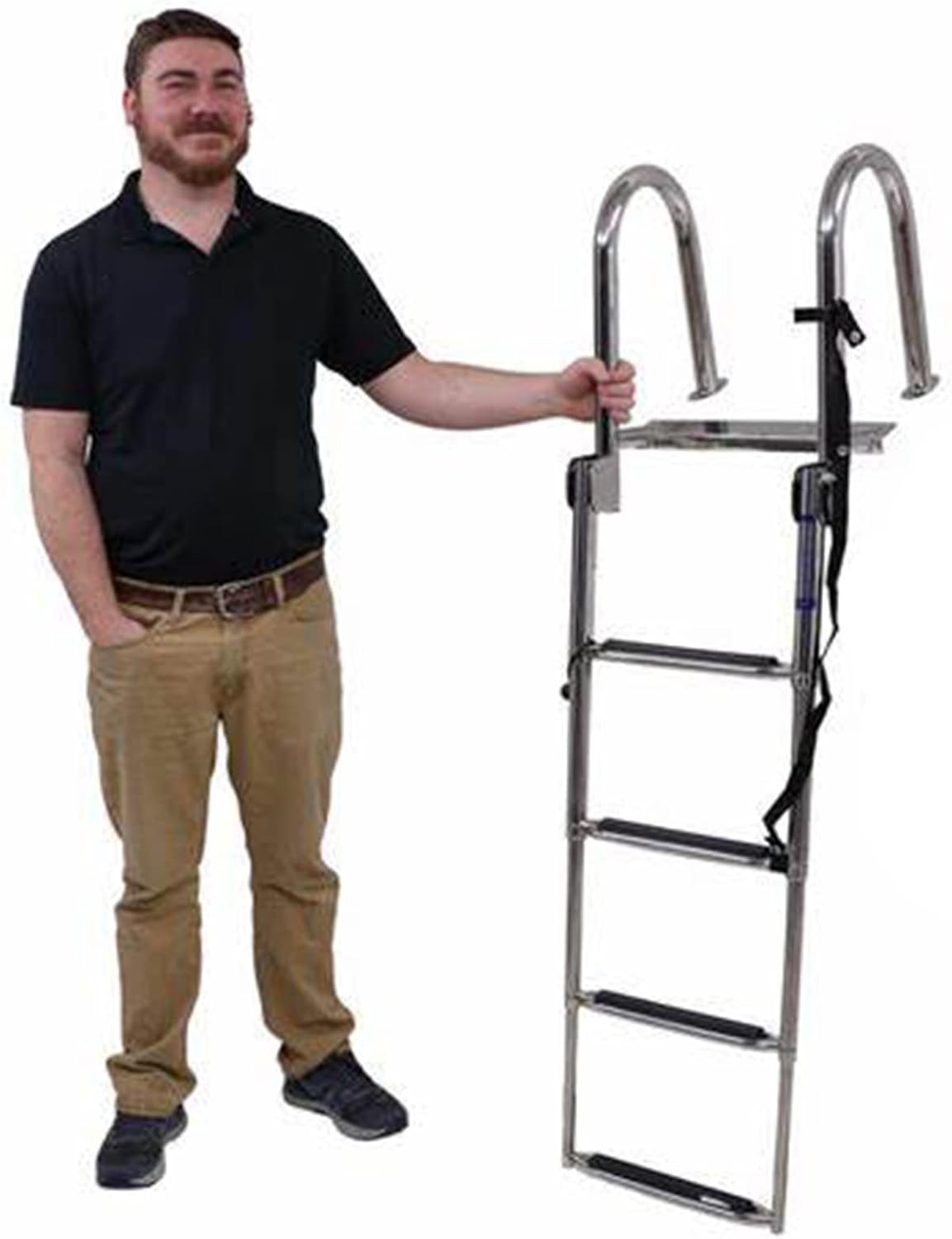 Swimming Pool Ladder with Extra Wide Pedal & Safe Handrails, Telescopic 4 Step Ladder for Boat Pontoon/Dock/Deck, Folding Telescoping Ladder Rear Entry Inboard Ladder (Color : 10cm/4in Wide