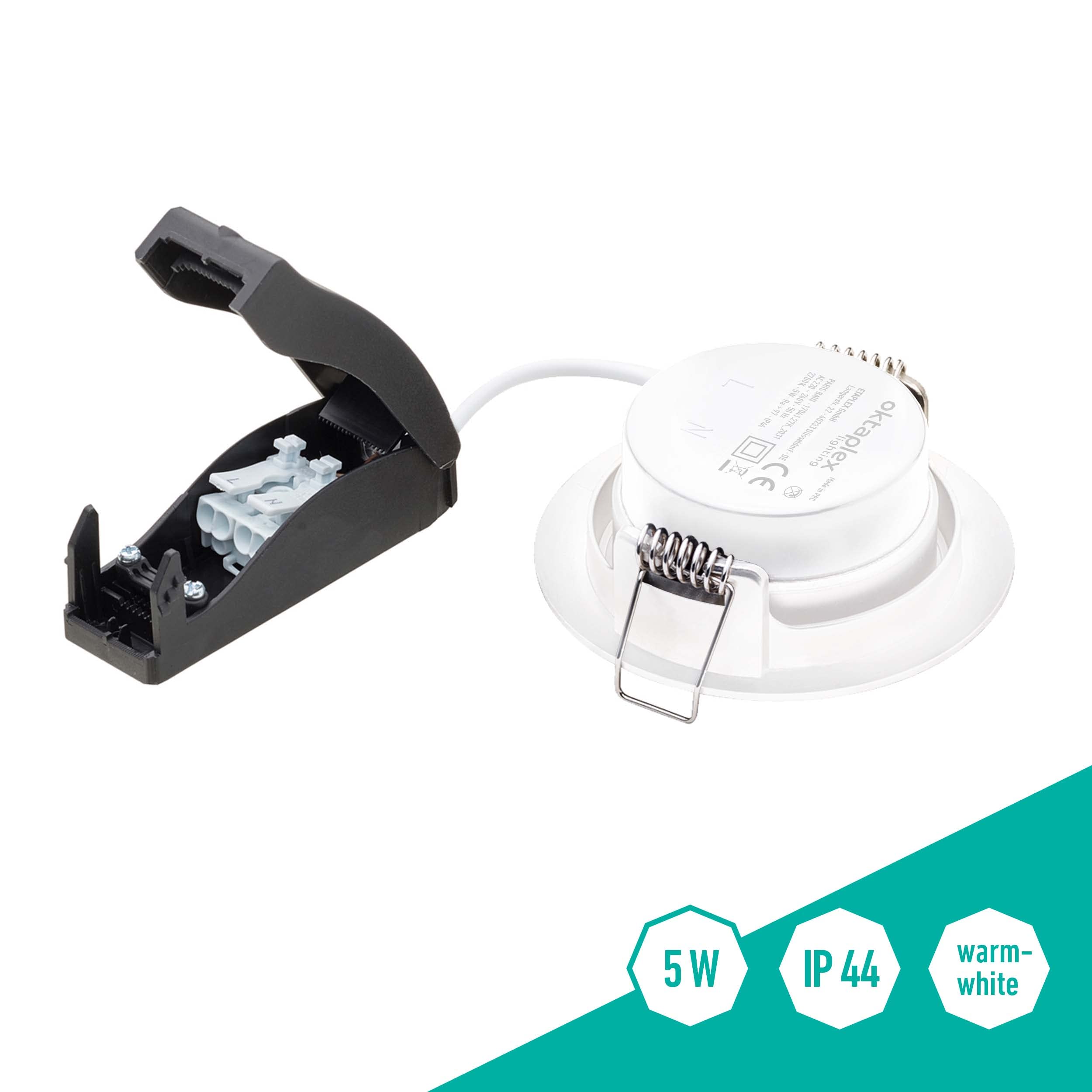Oktaplex lighting 6er Set LED Einbaustrahler Paris Bain 5W 2700K | 230V 350lm IP 44 Ra>97 Warmweiß Ultra Flach 30 mm Bad Deckenspots, LED Spot weiß