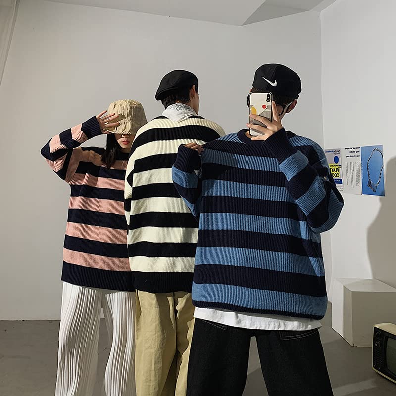Image of Unisex Striped Sweater Gothic Pullovers Oversized Knitted Jumpers Alt Emo Sweatshirts Harajuku Streetwear Grunge Clothes
