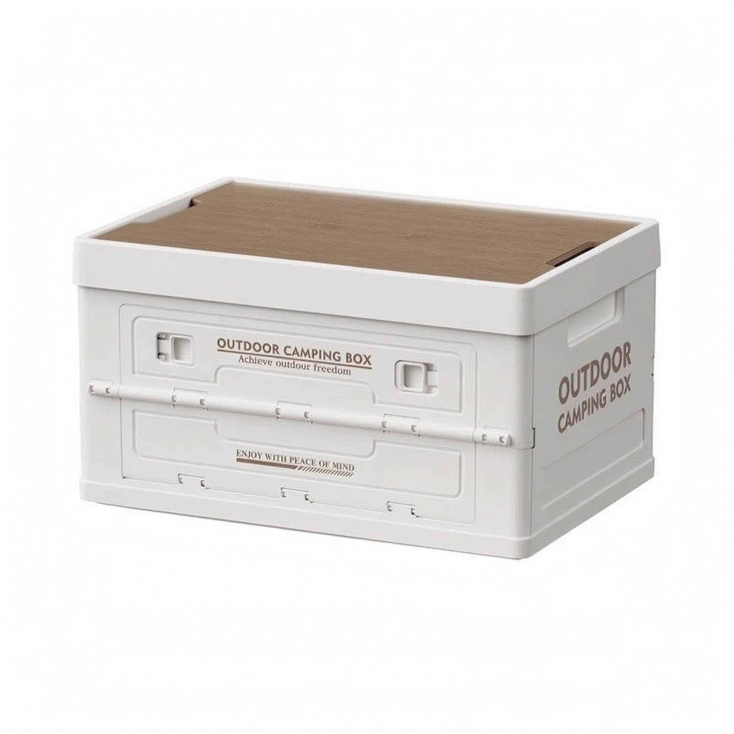 Wood-Look Lid Foldable Storage Box Five-Side Opening Collapsible Storage Box Latch Closures Stackable Tote Crate Hard for, Picnic Organization, Solid White, L 5-door-image-47