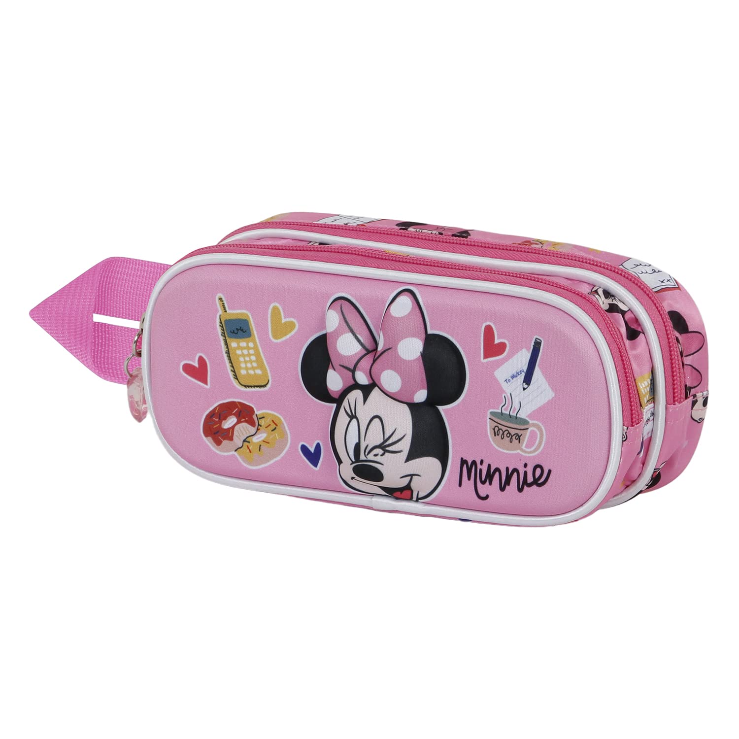 Disney Minnie Mouse Wink-Estuche Portatodo 3D Doble, Rosa, 22 x 9.5 cm