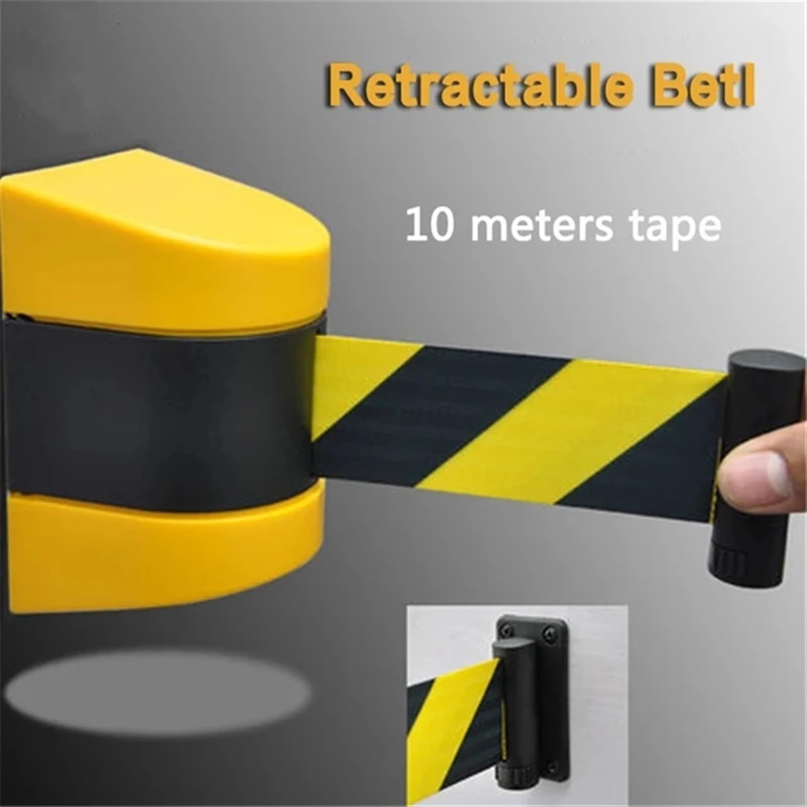 Barrera De Seguridad Retráctil De 10 M para Montaje En Pared con Cinturón De Advertencia Amarillo/Negro Gestión De Eventos, El Control De Multitudes, La Separació