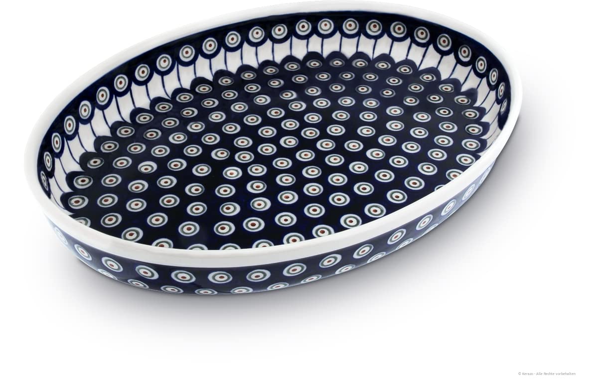 Original Bunzlauer Keramik Auflaufform 2,3 Liter oval 35,5x27x6,5 cm, Dekor 8