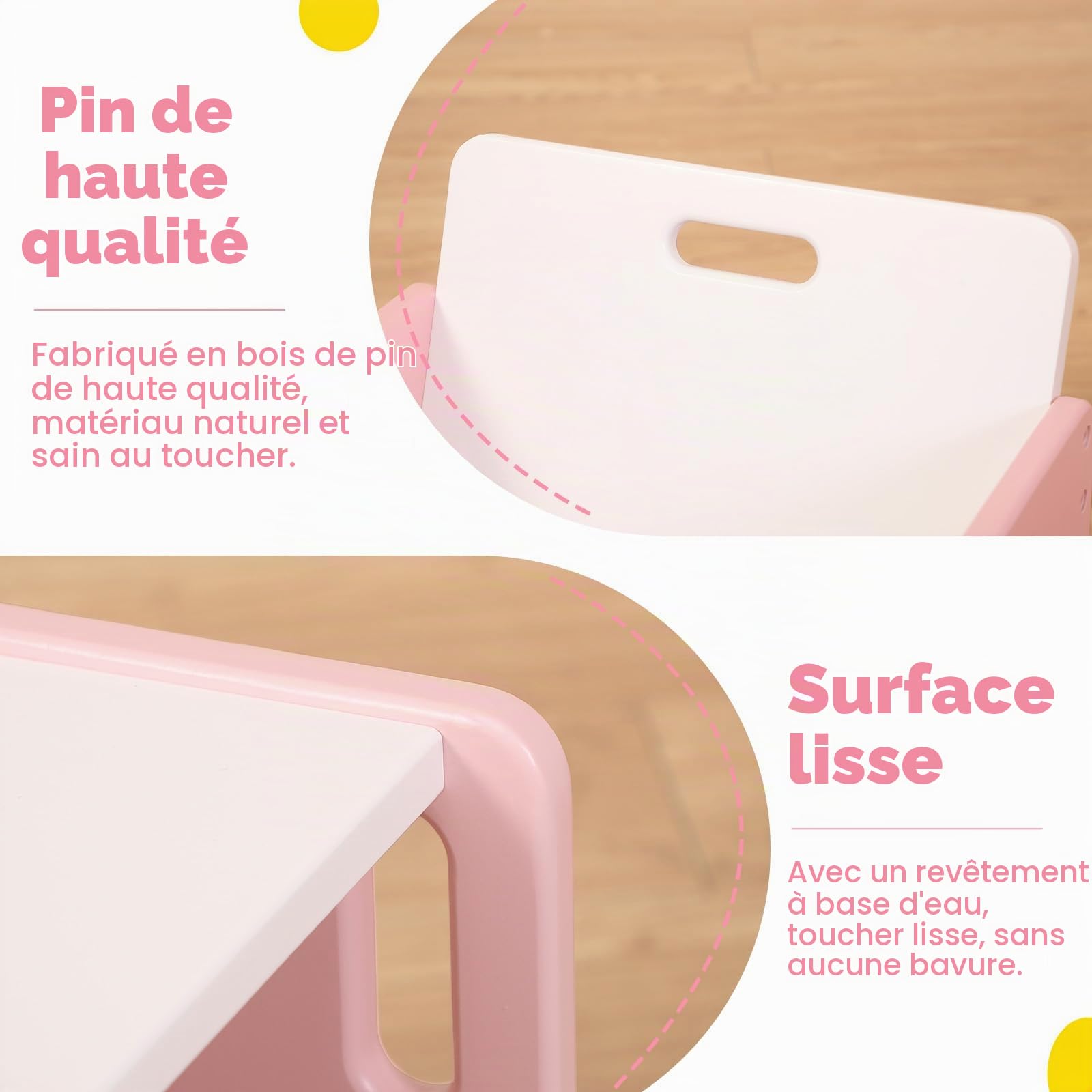FUNLIO Ensemble Table et Chaise Montessori pour bébés de 1 à 3 Ans, Table et Chaise Ajustables en Hauteur pour la Lecture, Les Repas et Le Jeu, Facile à Assembler, certifié CPC - Rose
