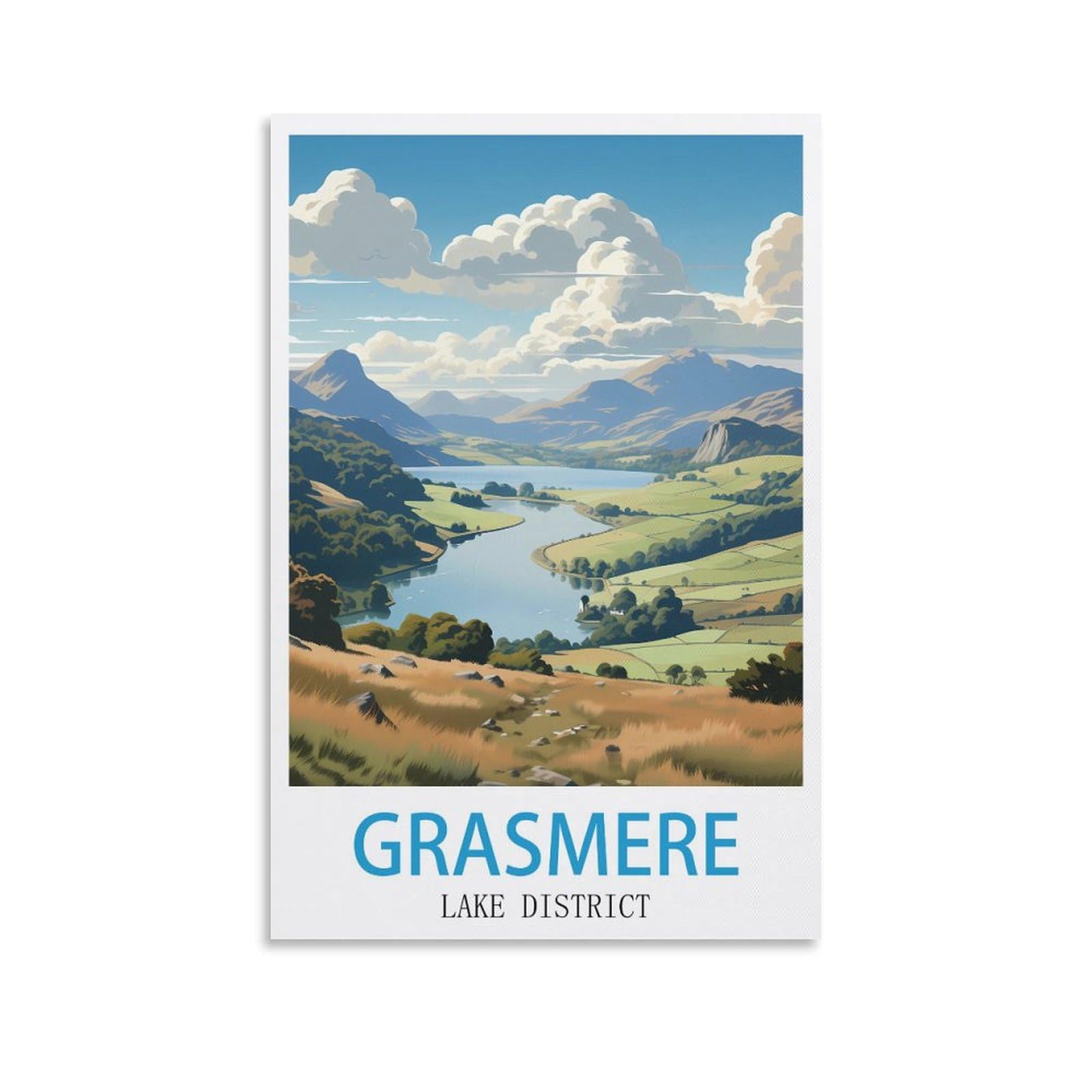CEYHNO Grasmere Lake District Vintage Travel Poster 08x12inch(20x30cm) Canvas Art Poster And Wall Art Picture Print Modern Family Bedroom Decor