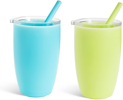 Munchkin® Simple Clean™ Vaso para niños pequeños con popote de fácil limpieza, 10 onzas, paquete de 2, azul/verde