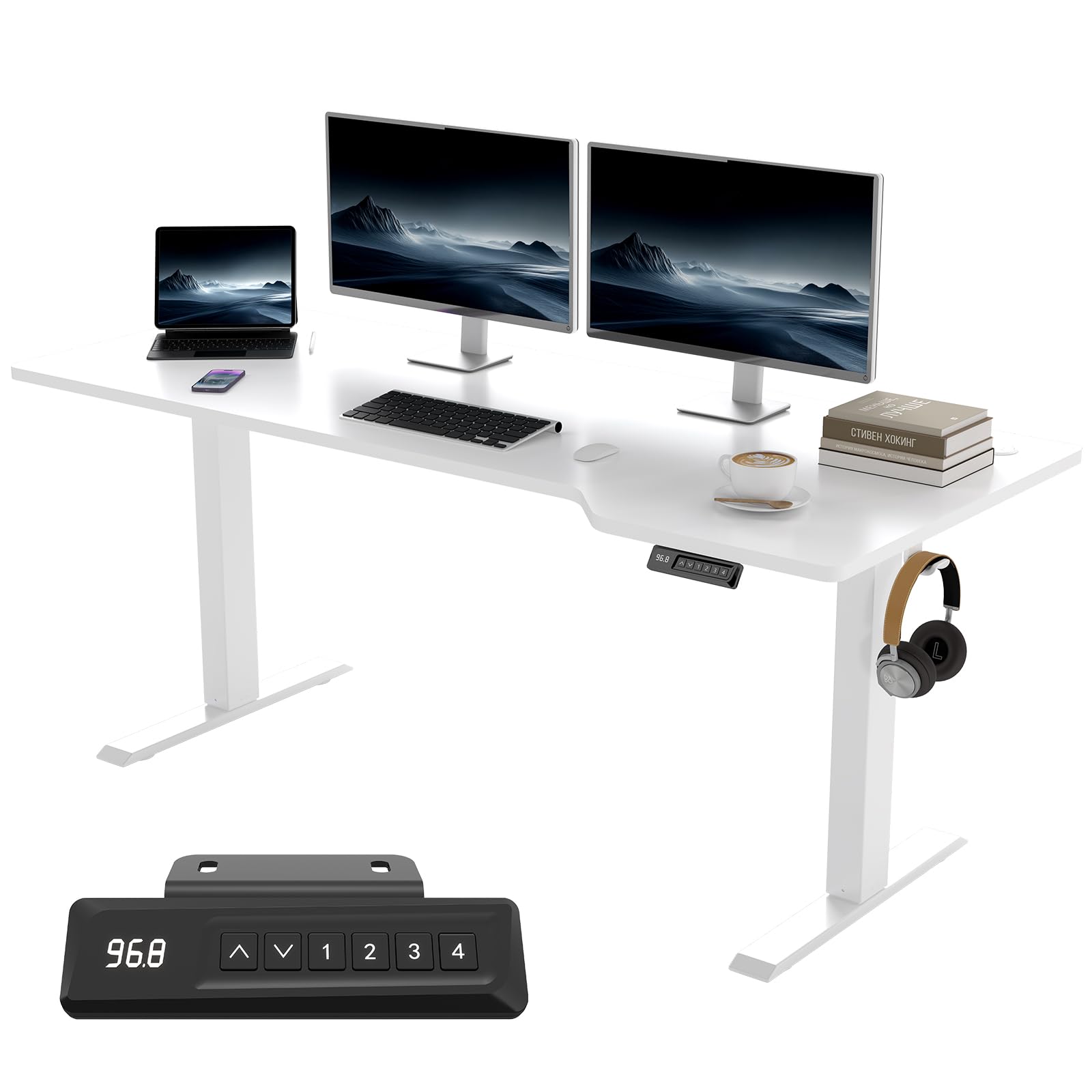 JUMMICO HöHenverstellbarer Schreibtisch L-Form, Gaming Tisch Elektrisch Höhenverstellbar