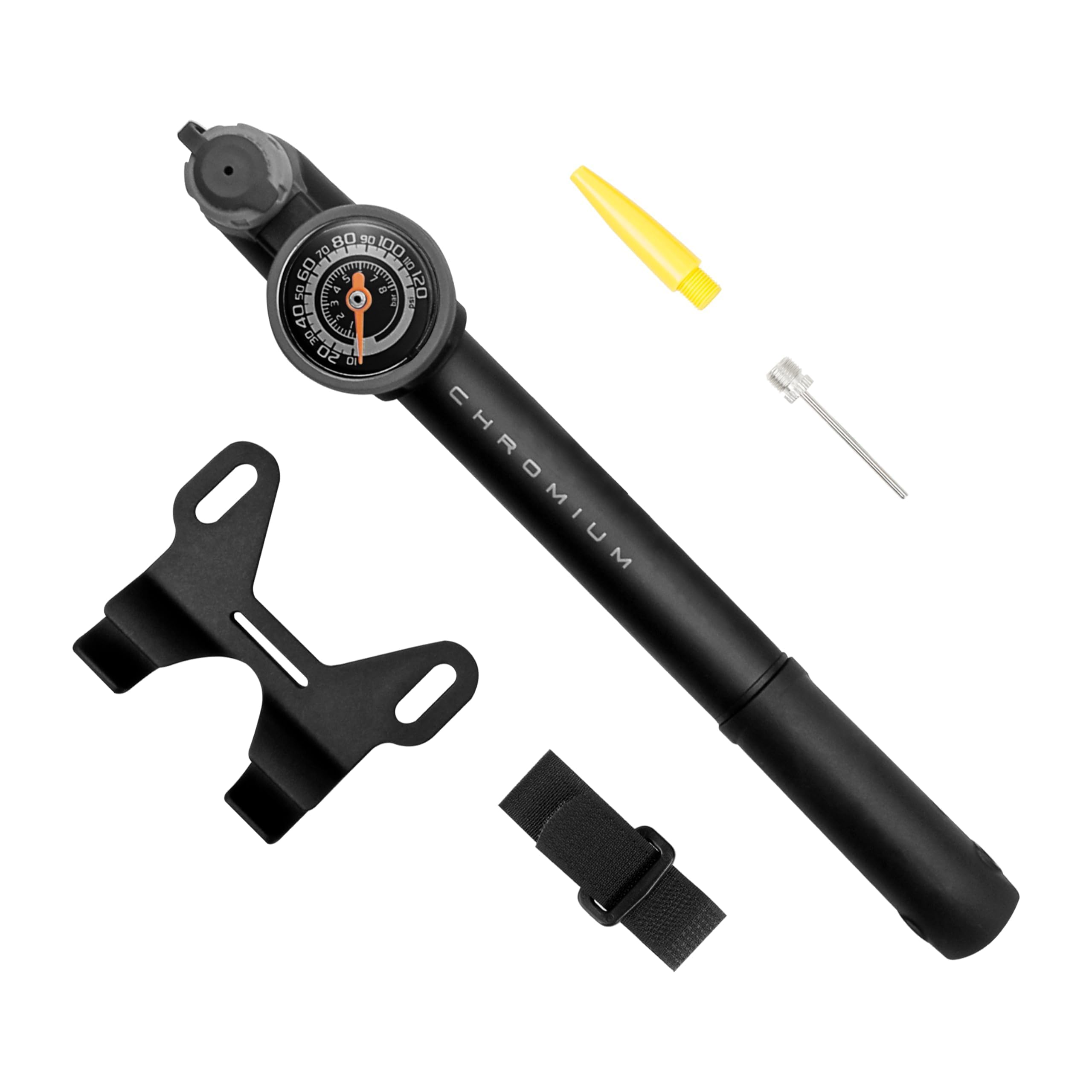 BV Mini Bike Pump Portable Frame Pump, Shock Pump for Bike Shock, Air Ball Pump Inflator with Ball Pump Needles, Mini Pump Fits Presta & Schrader- Smart Valve (Mini Pump with Gauge)
