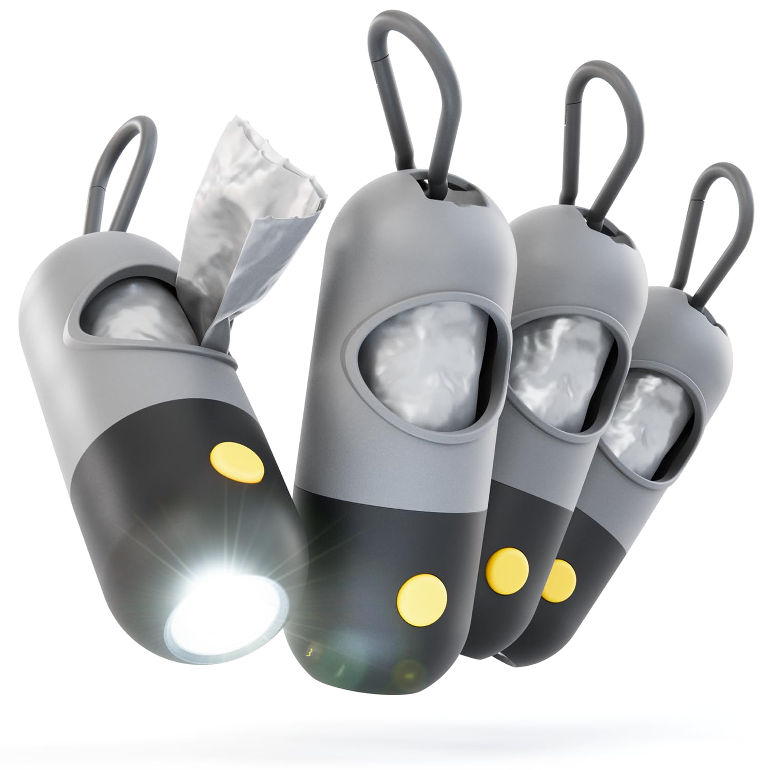 Greate Pack Of 4 Dog Waste Bag Dispensers With Torch & Carabiner Clip - Poop Bag Dispenser For Dog Lead – Dog Waste Bag Holder Incl. 30 Bags
