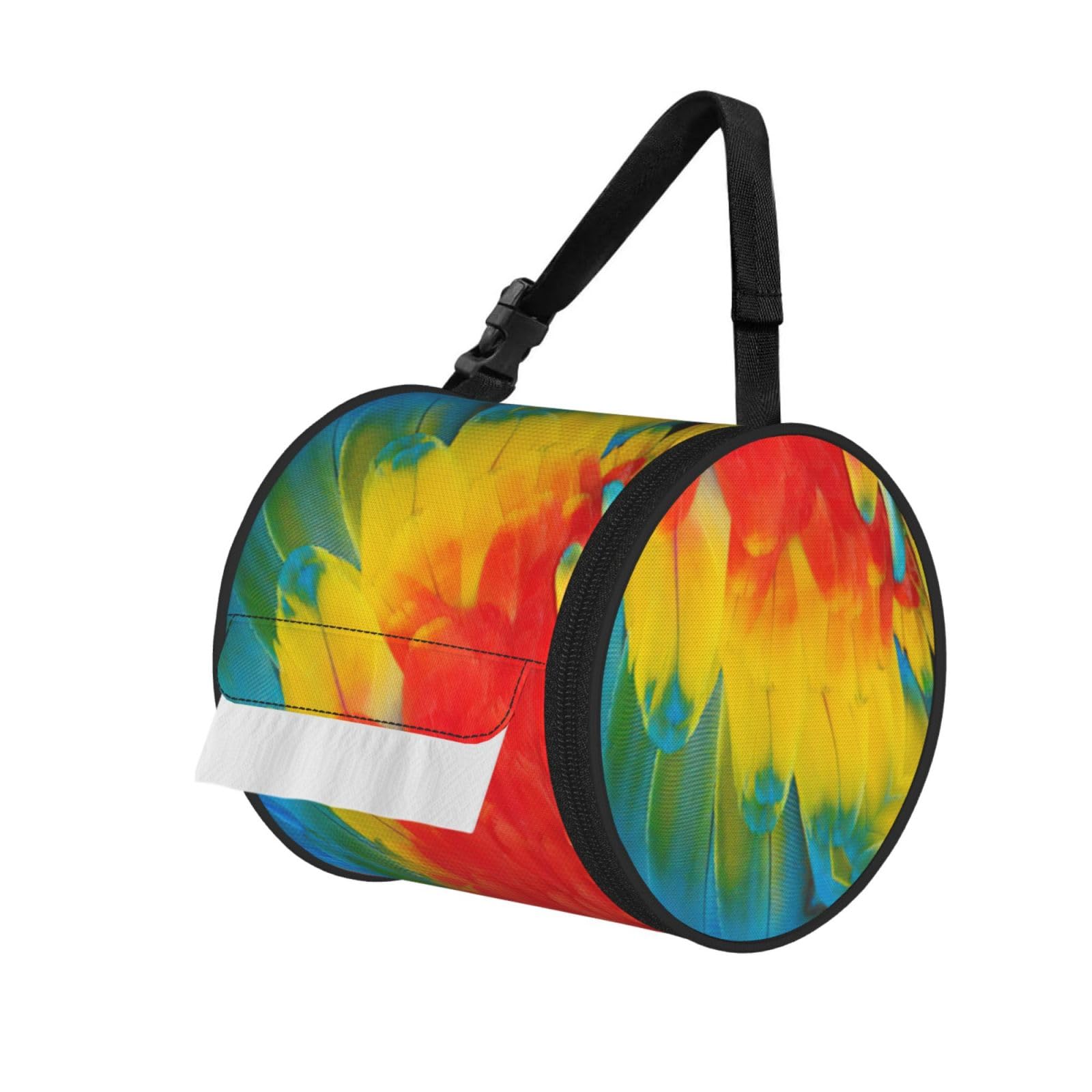 Fantastic Parrot Feather Printed Roll Paper Carrier Bag, Foldable Oxford Cloth Tissue Case for Camping Hiking Backpack
