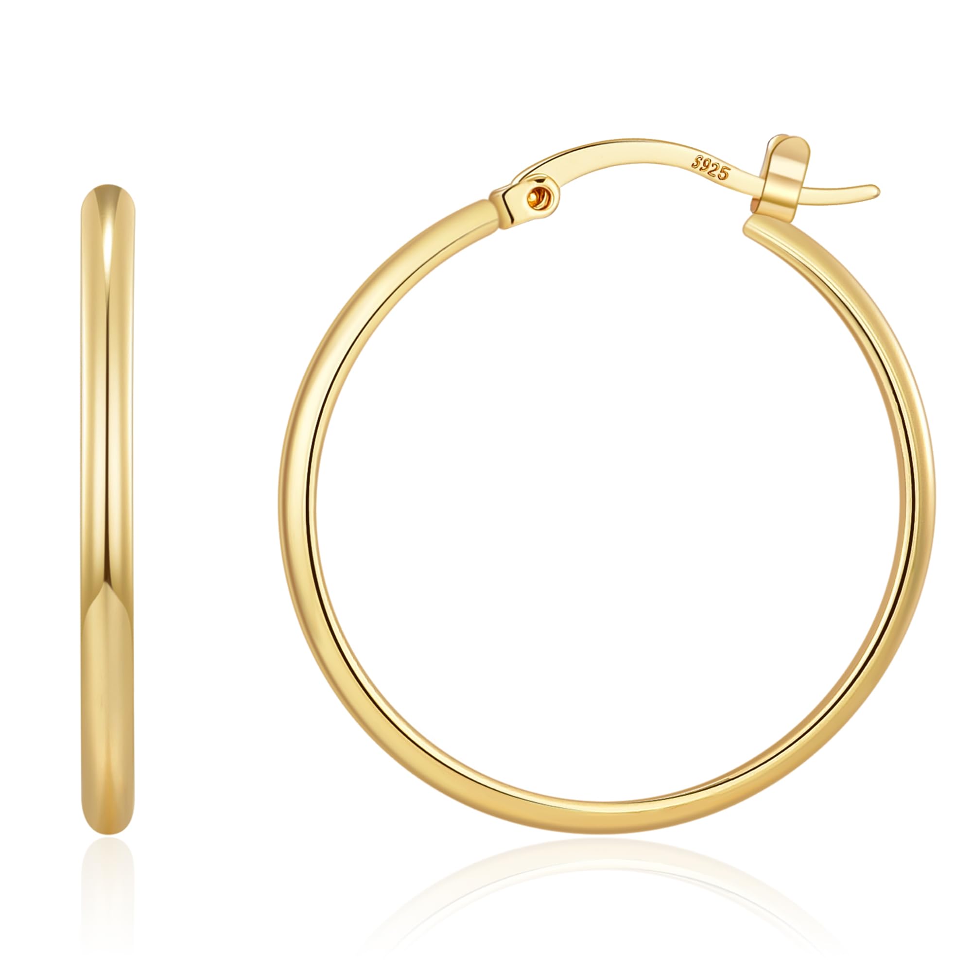 OOOPEL 3mm Wide Large Hoop Earrings for Women Hypoallergenic 925 Sterling Silver Post Gold Earrings Lightweight Silver Hoop Earrings Oversize Big Gold Hoops 30/40/50/60MM