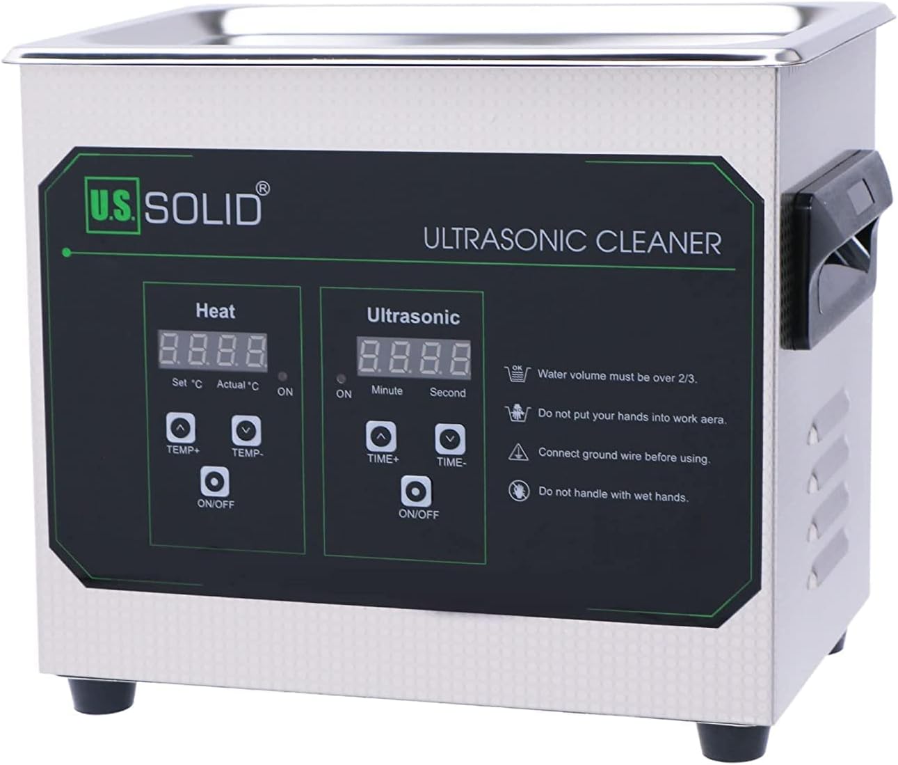 – U.S. Solid Ultrasonic Cleaner, 40 KHz Stainless Steel Ultrasonic Cleaning Machine with Digital Timer and Heater for Industrial and Jewelry, 80℃, FCC,CE,RoHS (3L)