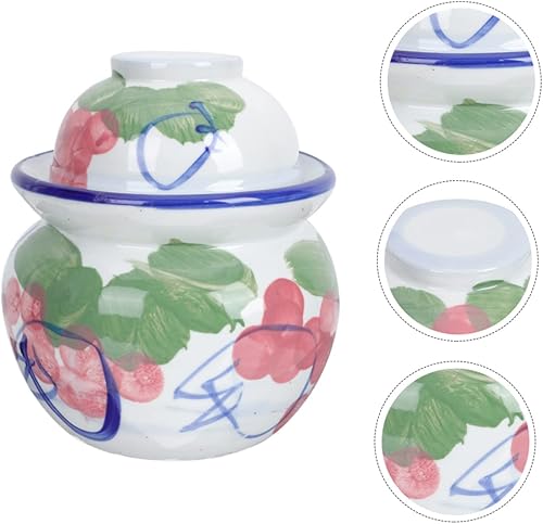 Miniatura 2 de BRIGHTFUFU Tarro de cerámica Kimchi Pot Fermentación Contenedores Cerámica Crock Kimchi Crock Chucrut Crock Tarro de fermentación chino tradicional
