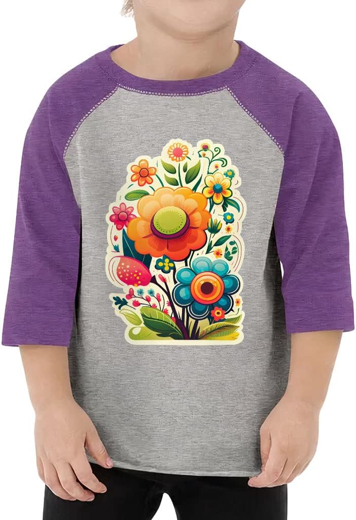 Colorful Flower Toddler Baseball T-Shirt - Cute Design 3/4 Sleeve T-Shirt - Cool Kids' Baseball Tee
