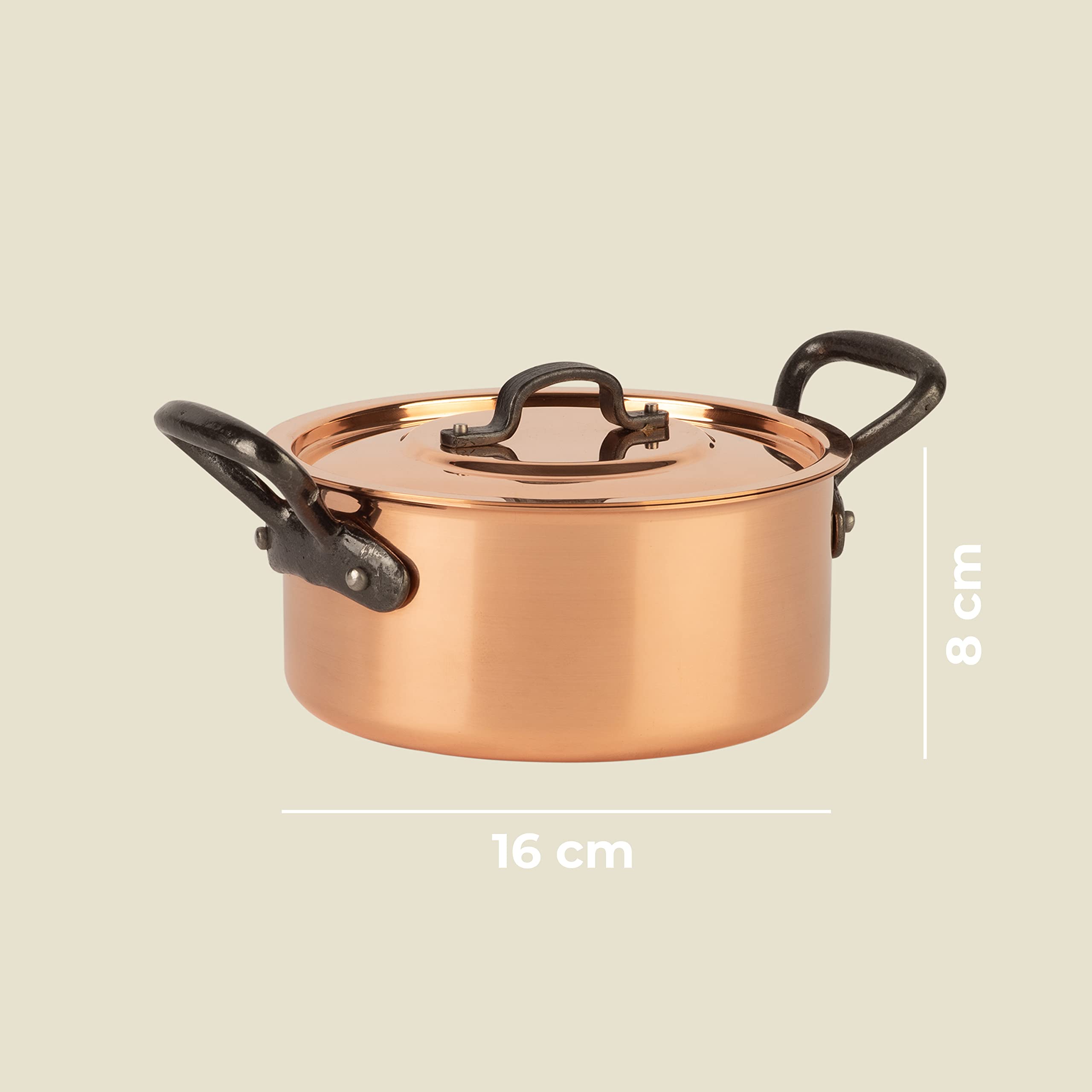 Ciotola In Rame Massiccio Con Manici Ghisa - Tradizionale Francese &Oslash;26cm Per Uova E Proteine