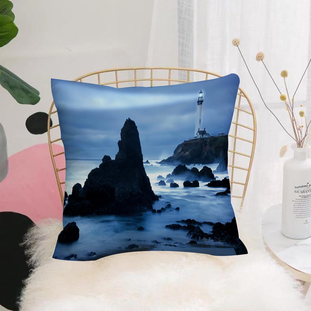 HYOSXW Cushion Cover,Throw Pillow Case Home Decorative for Living Room Bedroom Sofa Chair 16X16 Inch,Lighthouse at the California coast with light beam,Pillowcase 40X40cm