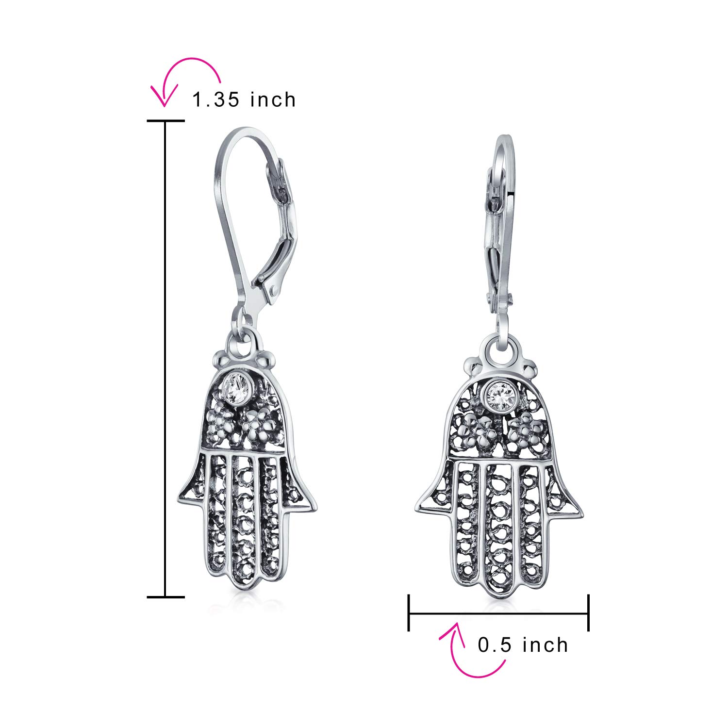 Bling Jewelry Amuleto Talismano Hamsa Mano Di Dio Orecchini Pendenti Goccia In Filigrana Floreale Per Donne Per Adolescenti Argento 925 Ossidato A Tracolla