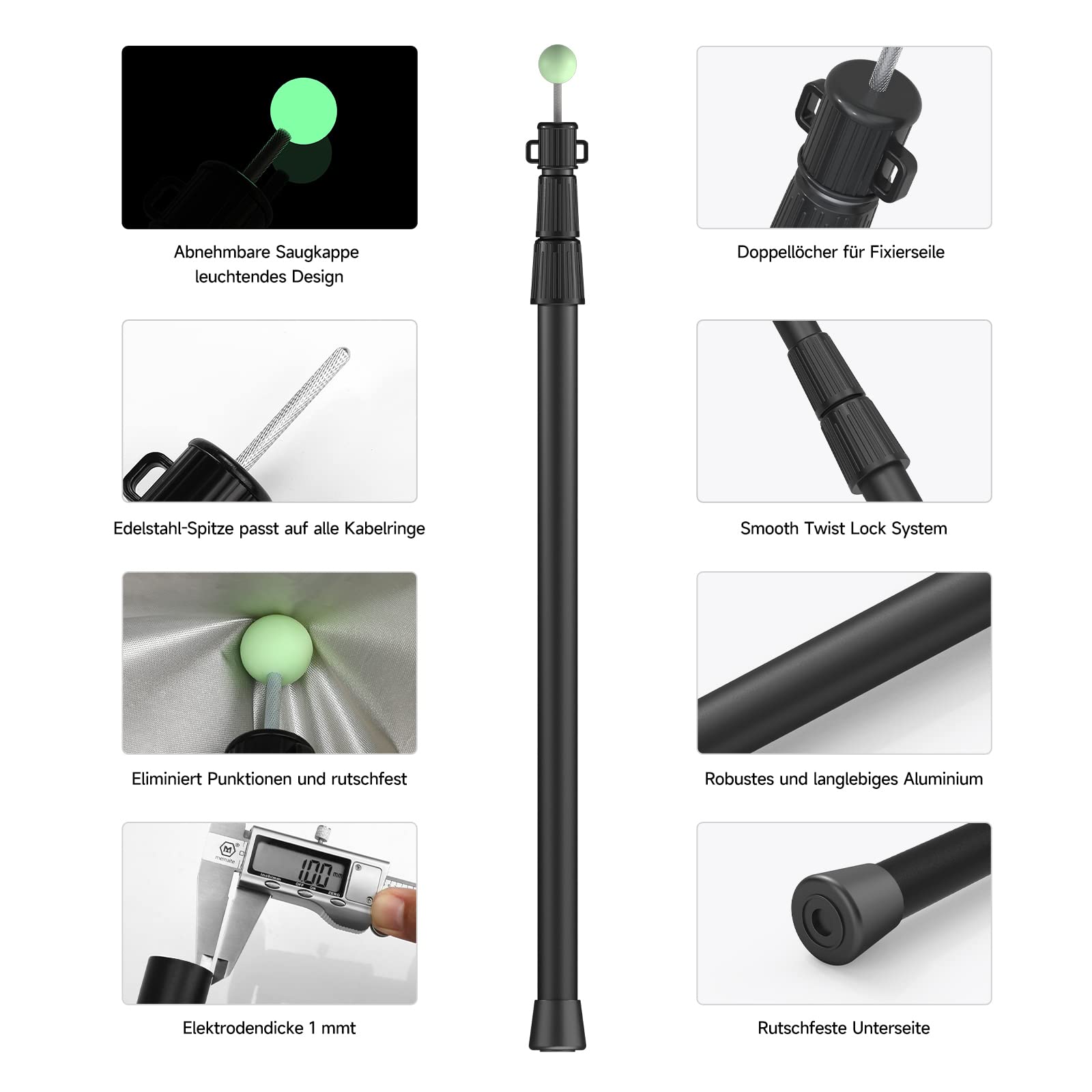 SAN LIKE Zeltstange Teleskop Zeltstangen Teleskopstange 245 cm, Aaluminium Aufstellstangen Camping für Zelte oder Sonnensegel Heavy Duty Campingplanen Zeltstange Vorzelt Teleskopierbar Schwarz