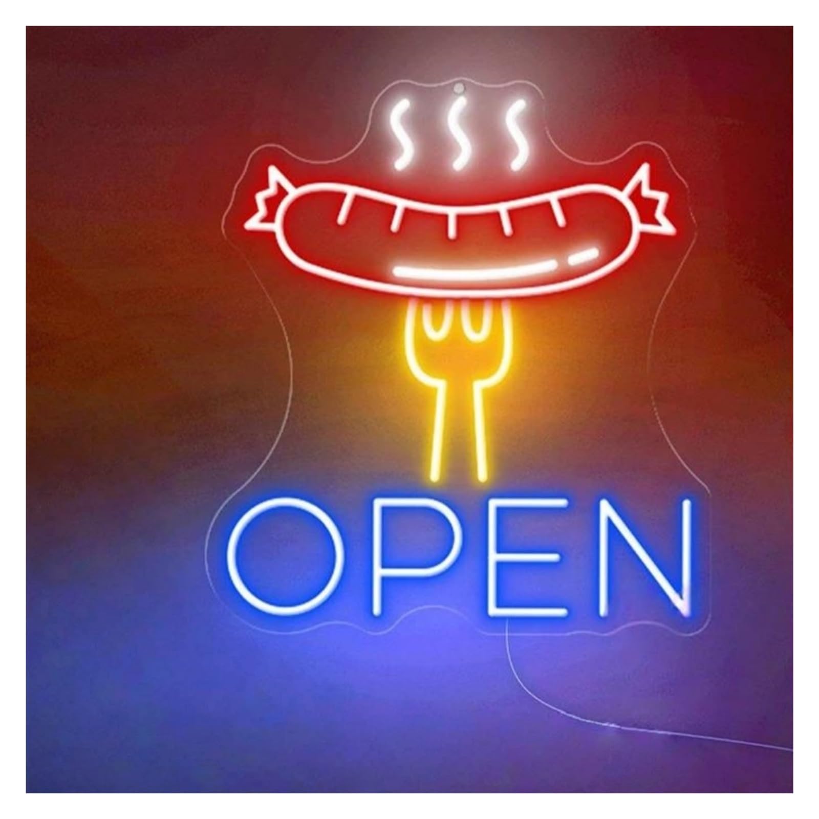 SHOUXI Sign Lamp Grilled Sausage Open Neon Sign Sausage On A Fork Neon Light Barbecue BBQ Restaurant Wall Decor Meat Light Signs(E,90X80CM)