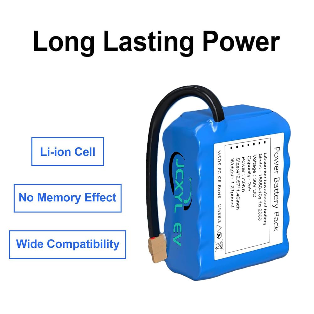 Batería para Hoverboard de 36V (Compatible con 42V) — Batería de Litio Recargable de Repuesto de 36V 2Ah (36V 2000mAh 10S1P) para Patinetes de Autoequilibrio