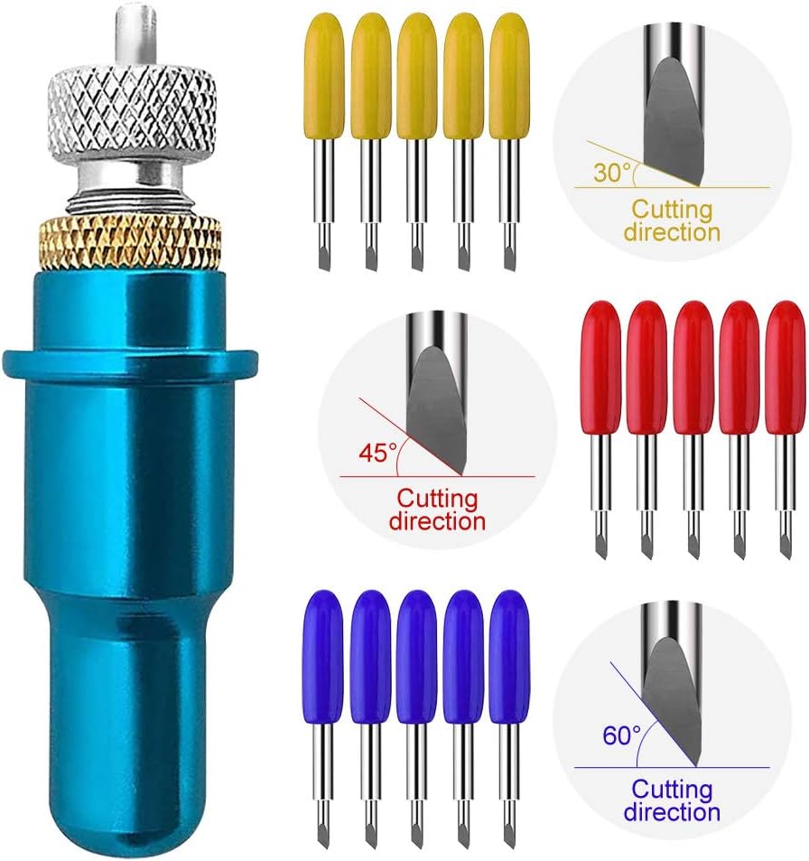 15 Pcs Replacement Blades for Silhouette Cameo 3, 30/45/60 Degree German Carbide Cutting Blades with Blade Holder for Cameo 3