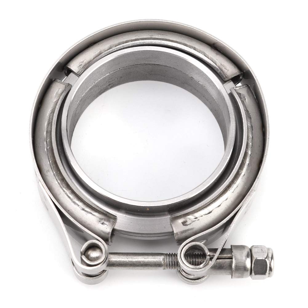 Dweekiy Silver 2.25 Inch V Band Exhaust Clamp Kit 304 Stainless Steel Turbo Downpipe Flange Universal Exhaust Pipe Connector For Vehicle Exhaust System Replacement
