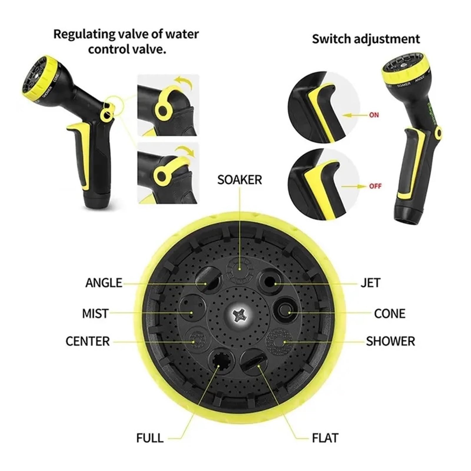 Pistolet d'arrosage avec embout multi-jets, Eau haute pression de jardin avec jets variables