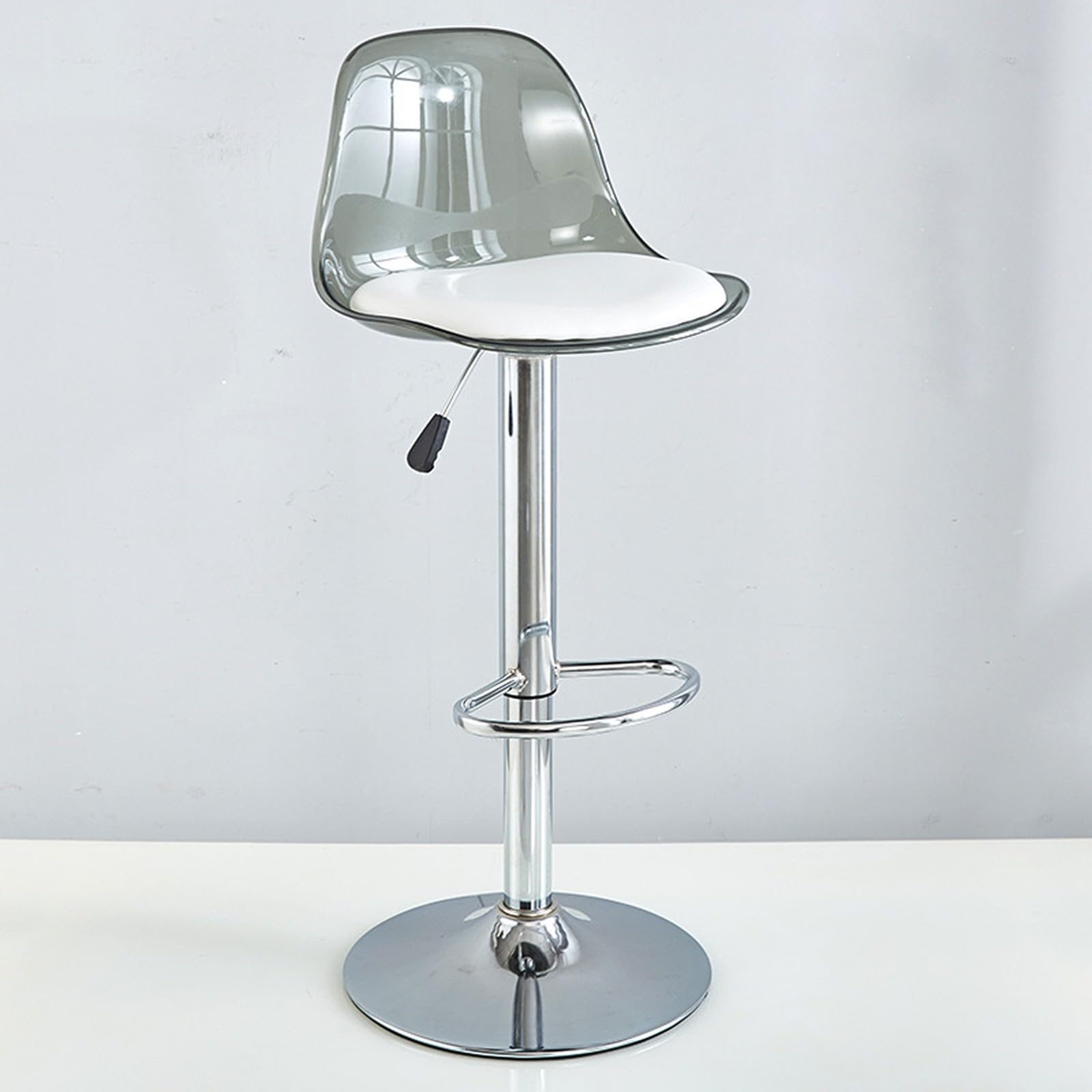 Lot de 2 tabourets de bar réglables et pivotants avec dossier nu - Design transparent - Idéal pour le petit déjeuner et la salle à manger