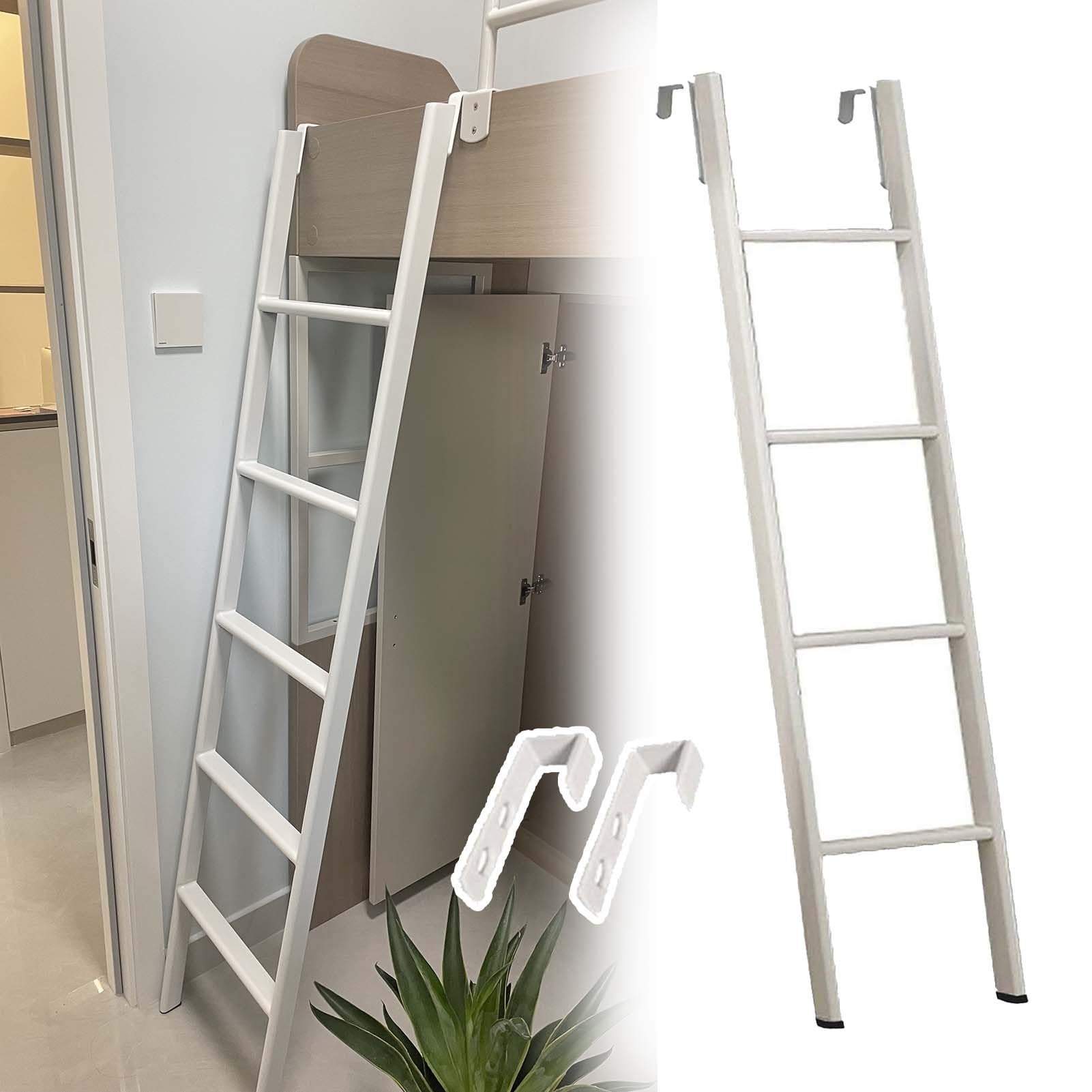 BYFSRUS SpaceSaving Metal Loft Bed Ladder with Hooks Short Bunk Bed Ladder for Dormitory & RV White 130cm (50") Compact Design for Easy Access