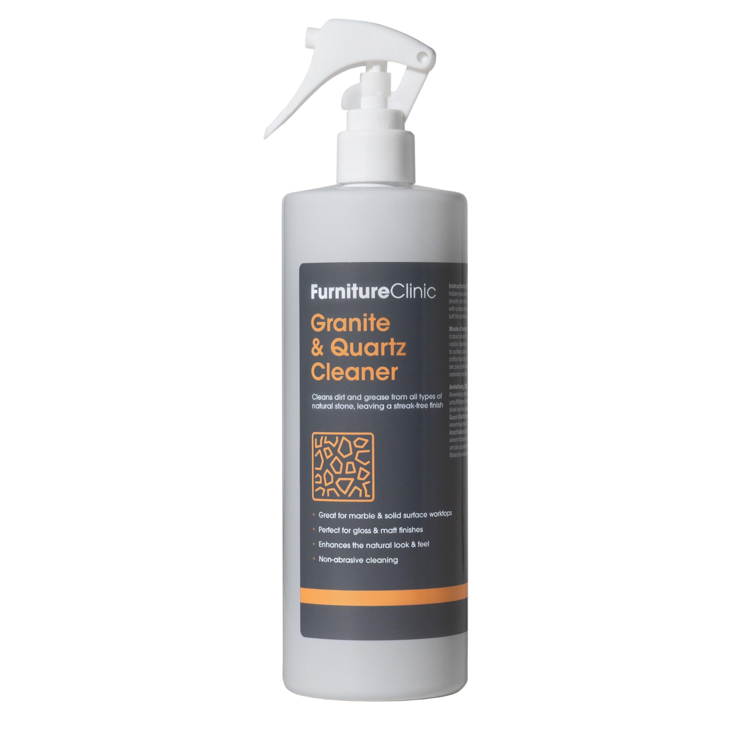 Furniture Clinic 500ml Granite & Quartz Spray Cleaner for Kitchen Worktops & Sinks - Non Abrasive Cleaning & Streak Free Finish - Dirt & Grease Remover - Clean Black or White Marble Stone Worktop