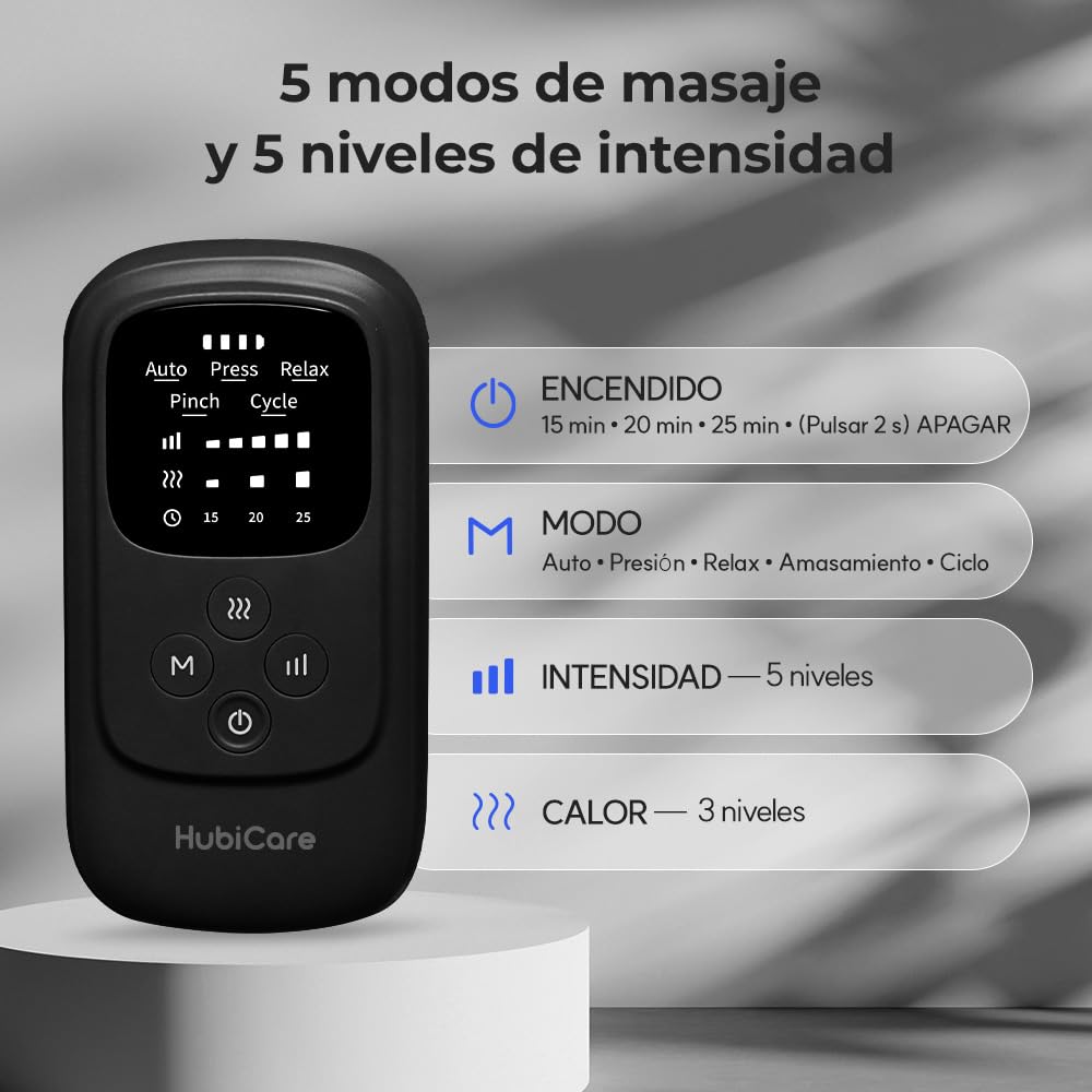 HuBDIC HubiCare - Masajeador inalámbrico para pantorrillas y pies con compresión de calor y aire para circulación y alivio del dolor, 5 modos con 5 intensidades, reduce la hinchazón, dispositivo de