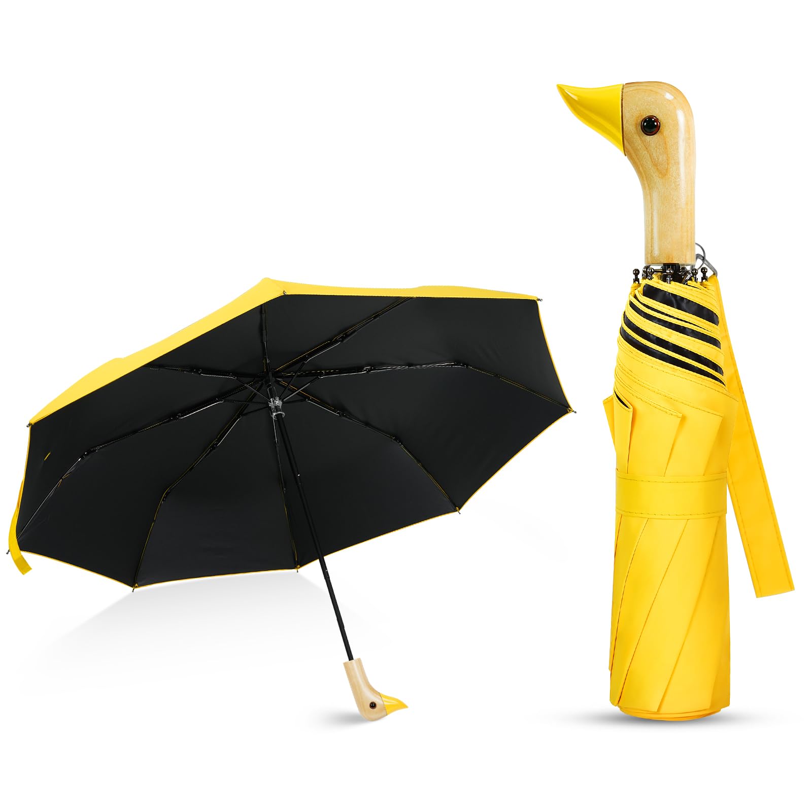 Natuquebrela Cute Duck Handle Umbrella - Compact Travel Yellow Duck Head Umbrella for Adults and Girls