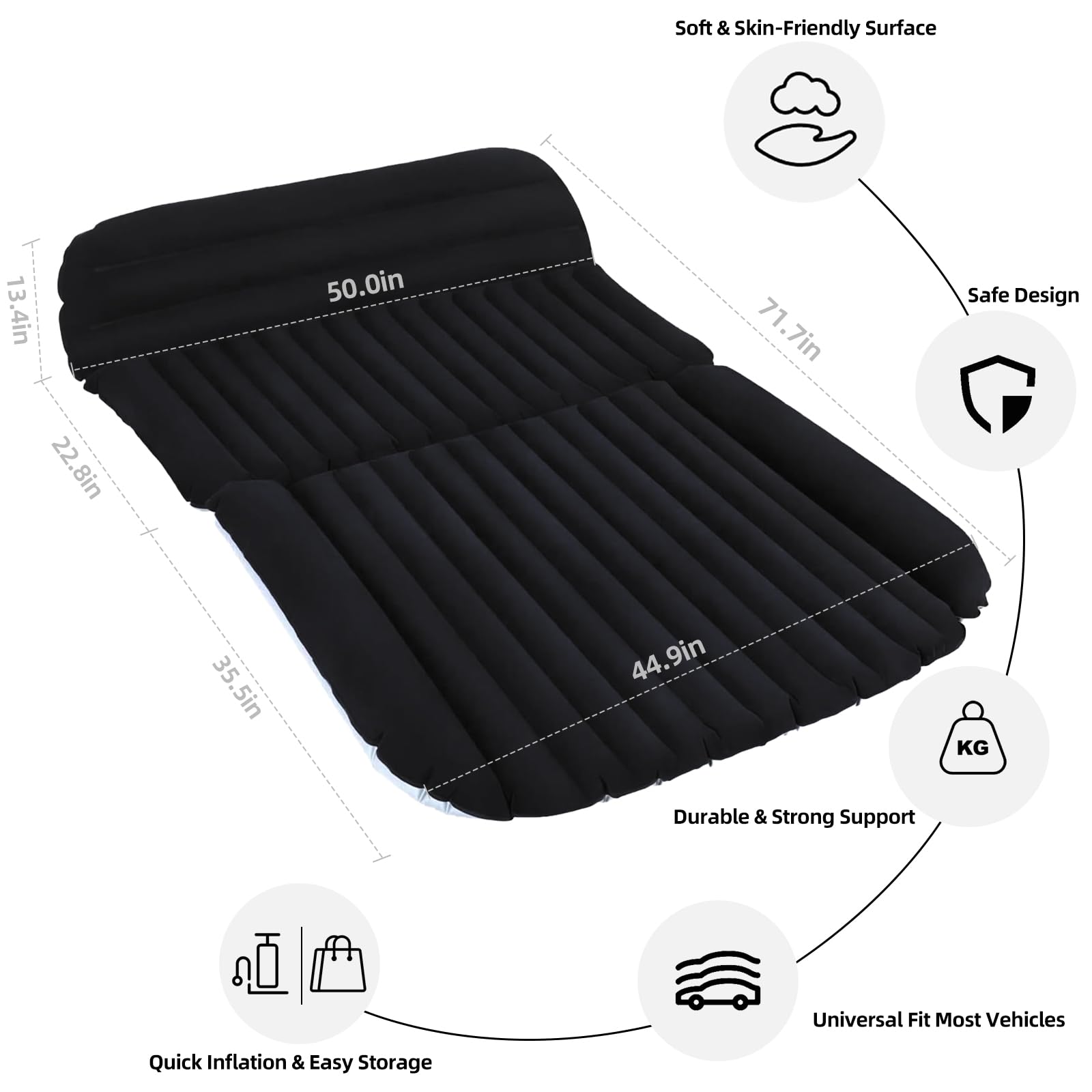 Auto Matratze SUV Luftmatratzen Camping Aufblasbare Matratze Aufblasbares Bett für den Auto-Rücksitz-Dickere Luftbett für Camping Outdoor Aktivitäten (Schwarz)