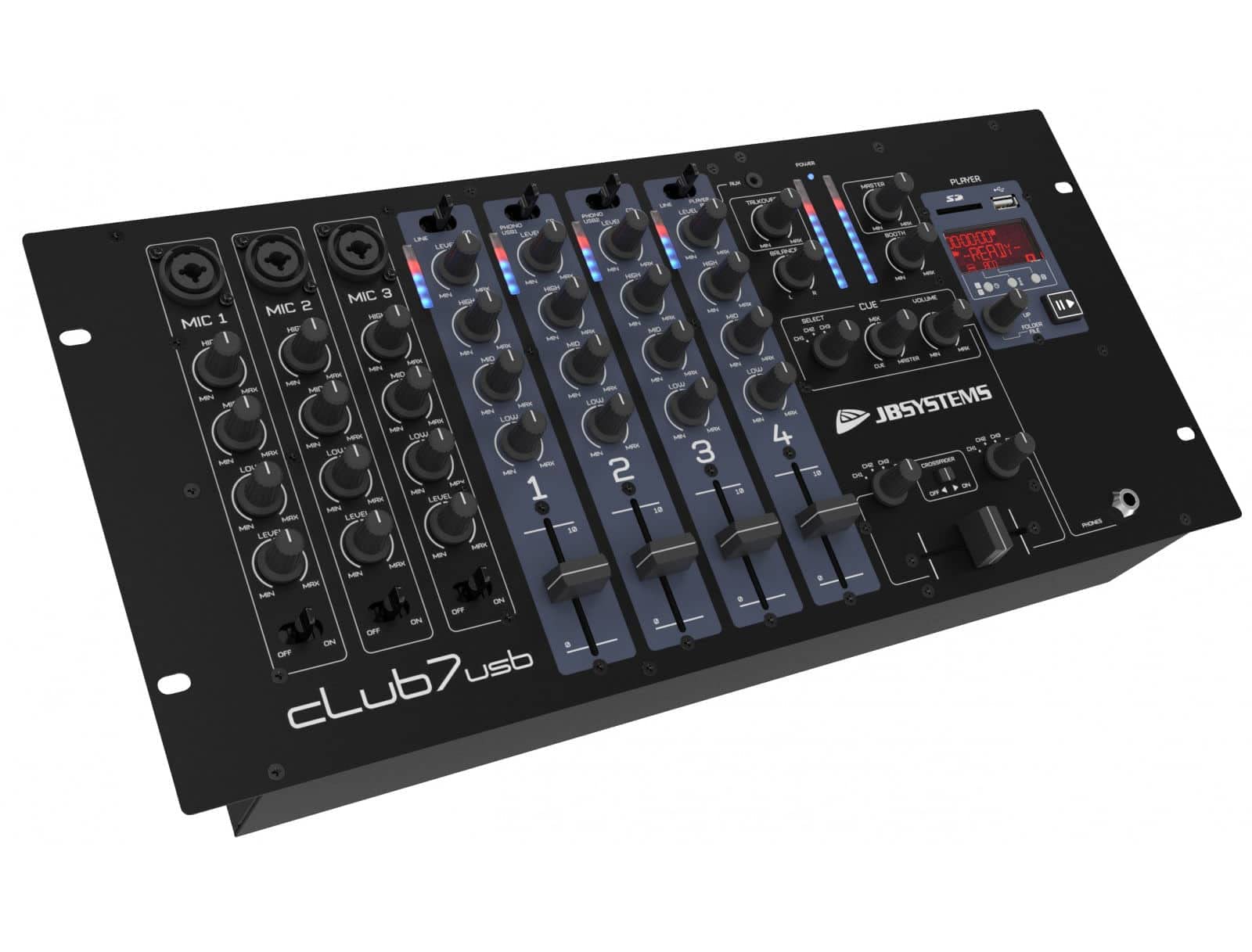 JB Systems CLUB7-USB 7-Kanal Mischpult mit integriertem Mediaplayer für USB-Stick oder SD-Karte