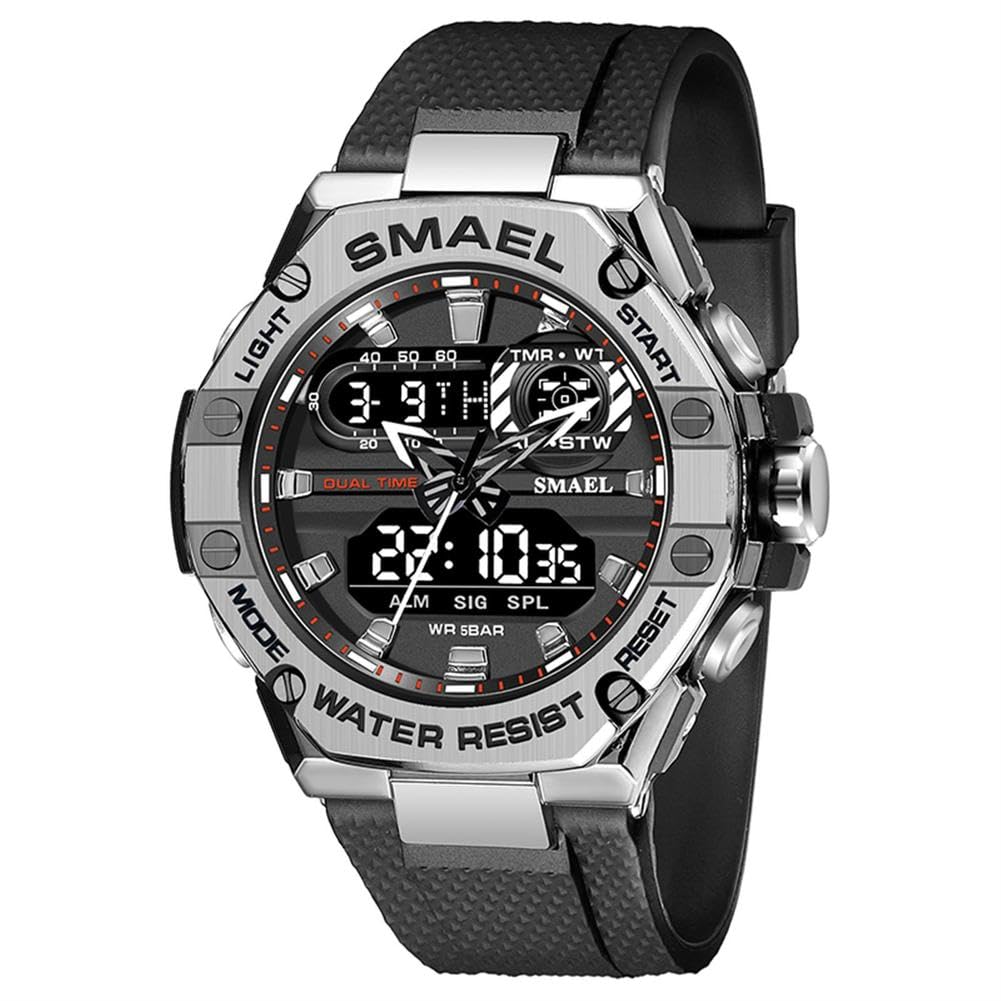 Montre Homme Digitale Outdoor Sport Grand Cadran Militaire Multifonction Étanche Montre LED Lumière Alarme Calendrier Date Montre