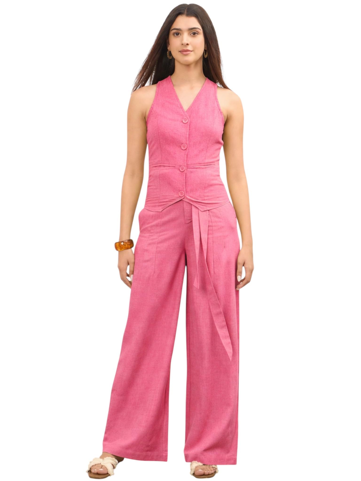 sassafras Women's Vest Top with Belted Straight Pants-picture-31