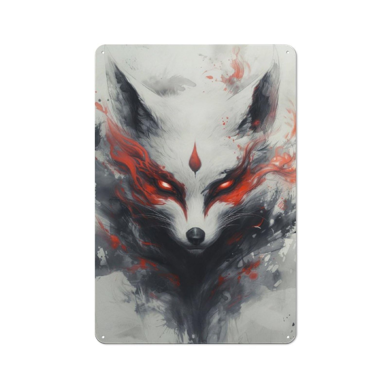 Junmoney Kitsune Fox Painting Rustic Metal Sign 30X20cm Featuring For Living Room Wall, For Vintage Wall Decor Fans, For Metal Sign Collectors