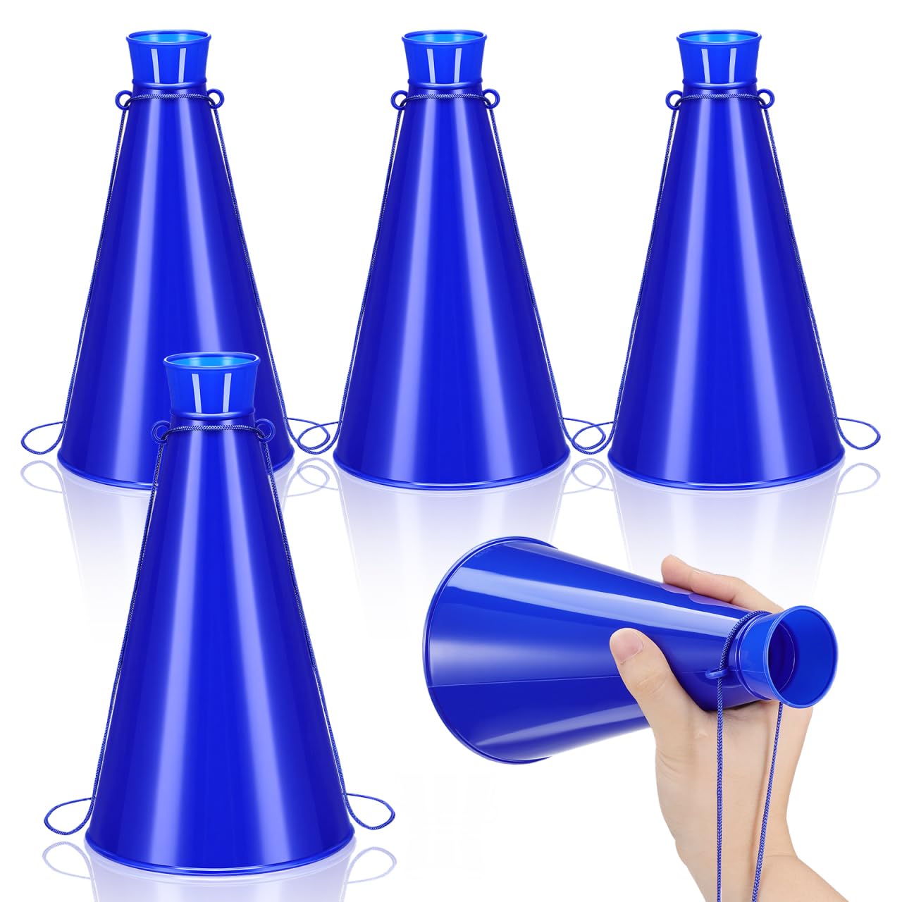Milisten Juego de 4 megáfonos de Cheer de 22,5 cm para juegos deportivos y fiestas, resistente de plástico para aficionados y deportes escolares, color azul