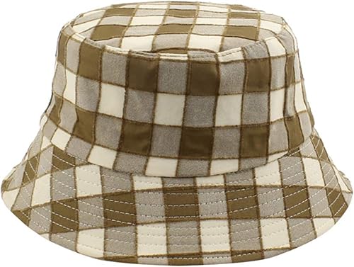 Reversible Plaid Bucket Sombreros para Hombres Mujeres al aire libre Primavera Verano Pesca Pescador Sol Cap Plegable