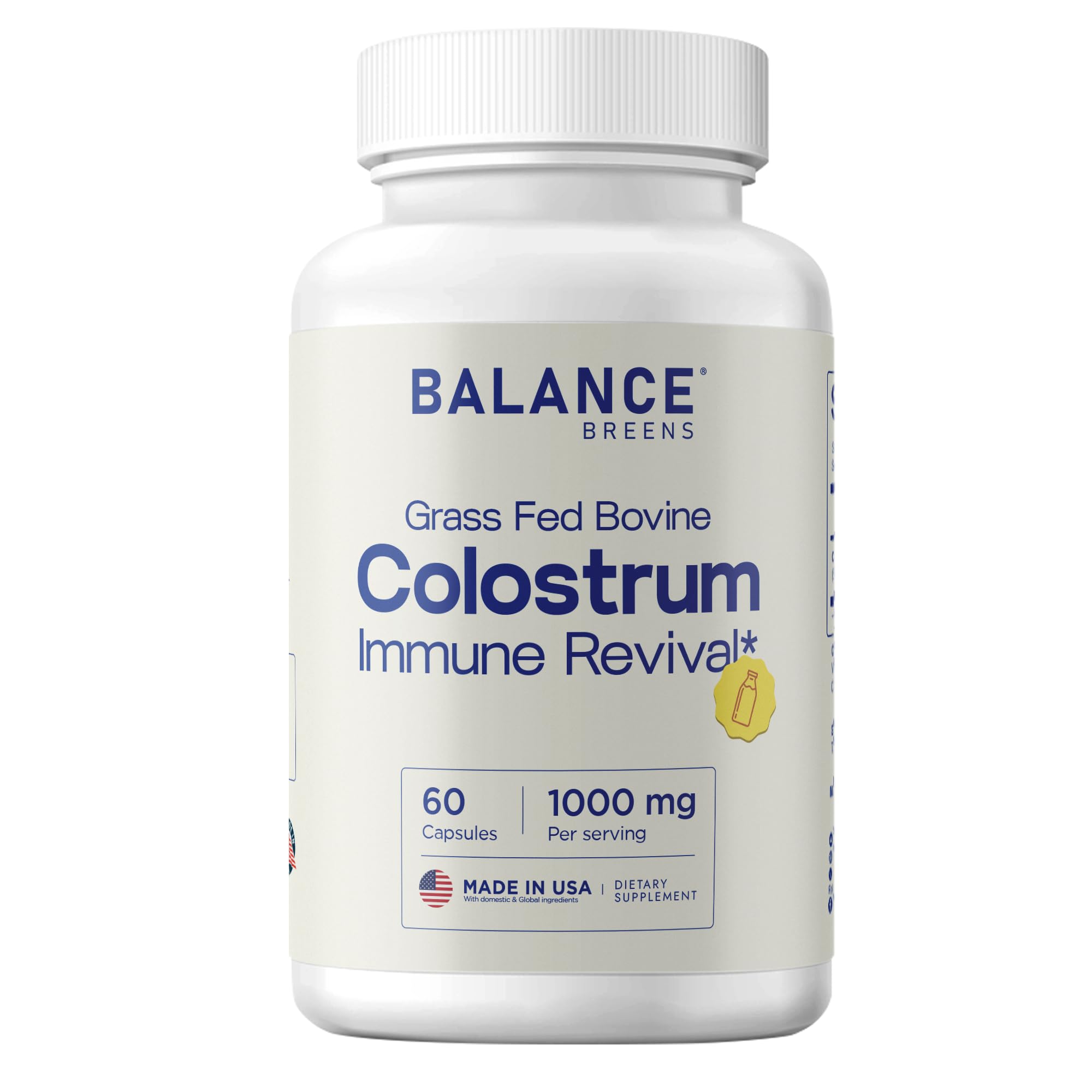 Balancebreens Colostrum 1000mg - 15% IgG Grass-Fed Bovine for Immune and Gut Health - Third-Party Tested - First Milking Only - 120 Veg Capsules