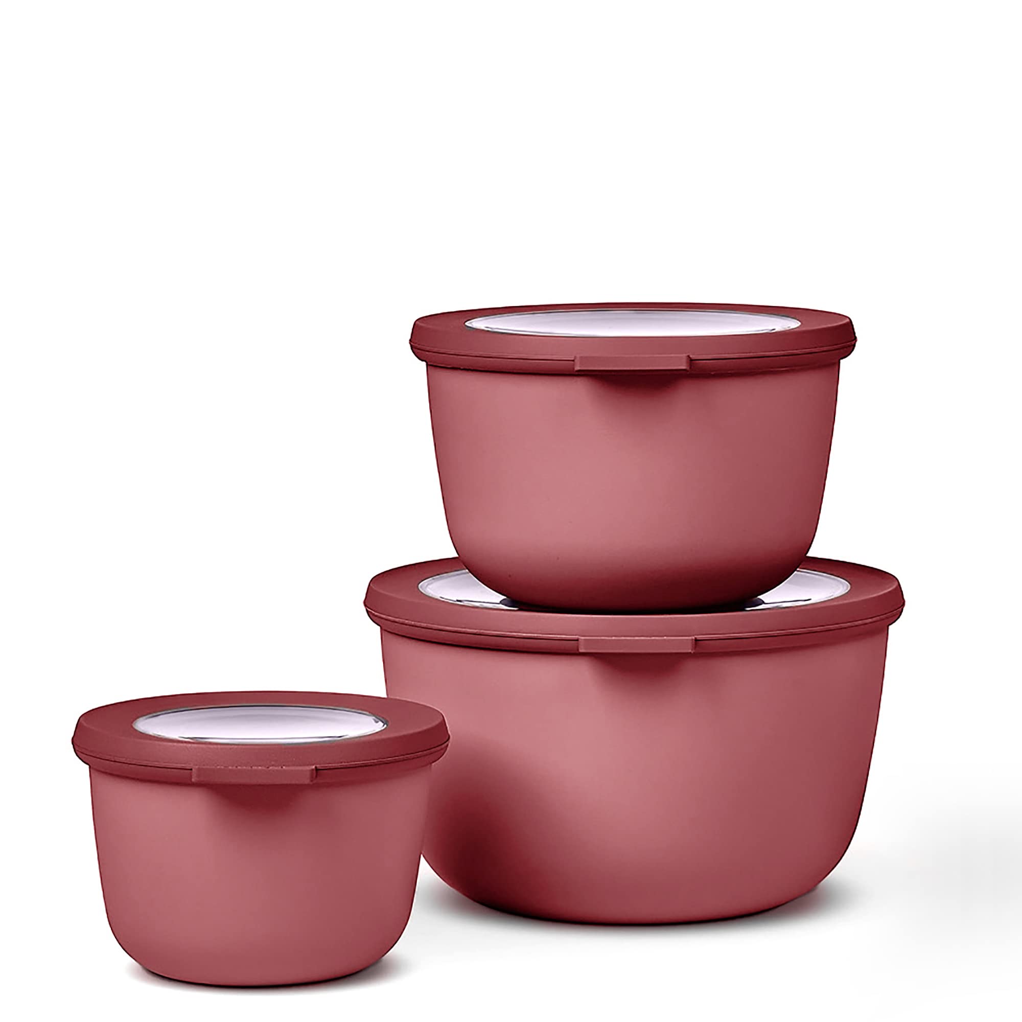 MepalMulti Bowl Cirqula 3-Piece Set – Food Storage Container with Lid - Suitable as Airtight Storage Box for Fridge & Freezer, Microwave Container & Servable Dish - 500, 1000, 2000ml - Vivid mauve