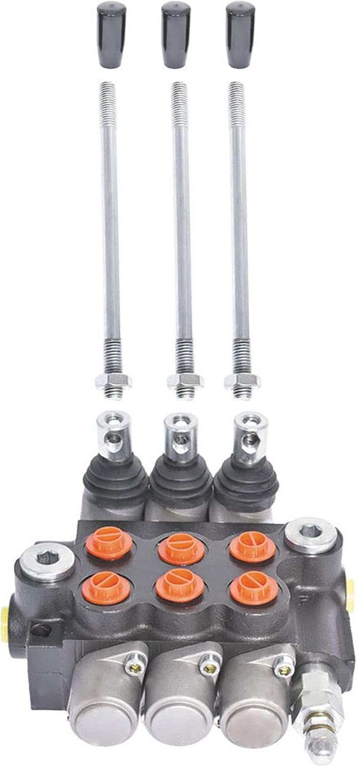 kimllier Hydraulic Valve 3 Spool 11GPM 3600PSI SAE Ports Double Acting Hydraulic Valve Adjustable Relief Lever Handle Fit for Small Tractors Tractors Loaders